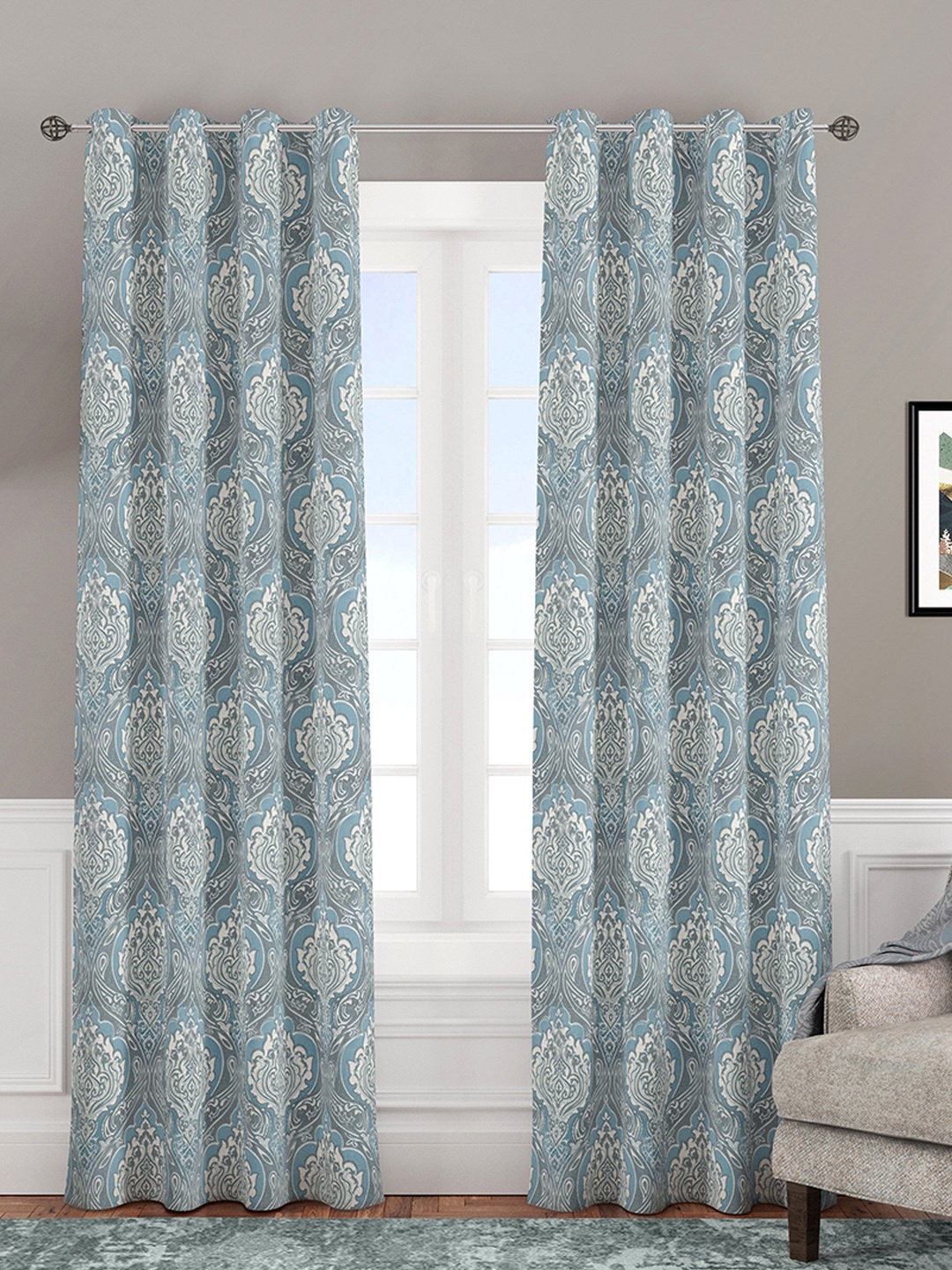 

Athome by Nilkamal Sea Green & White Ethnic Motifs Door Curtain