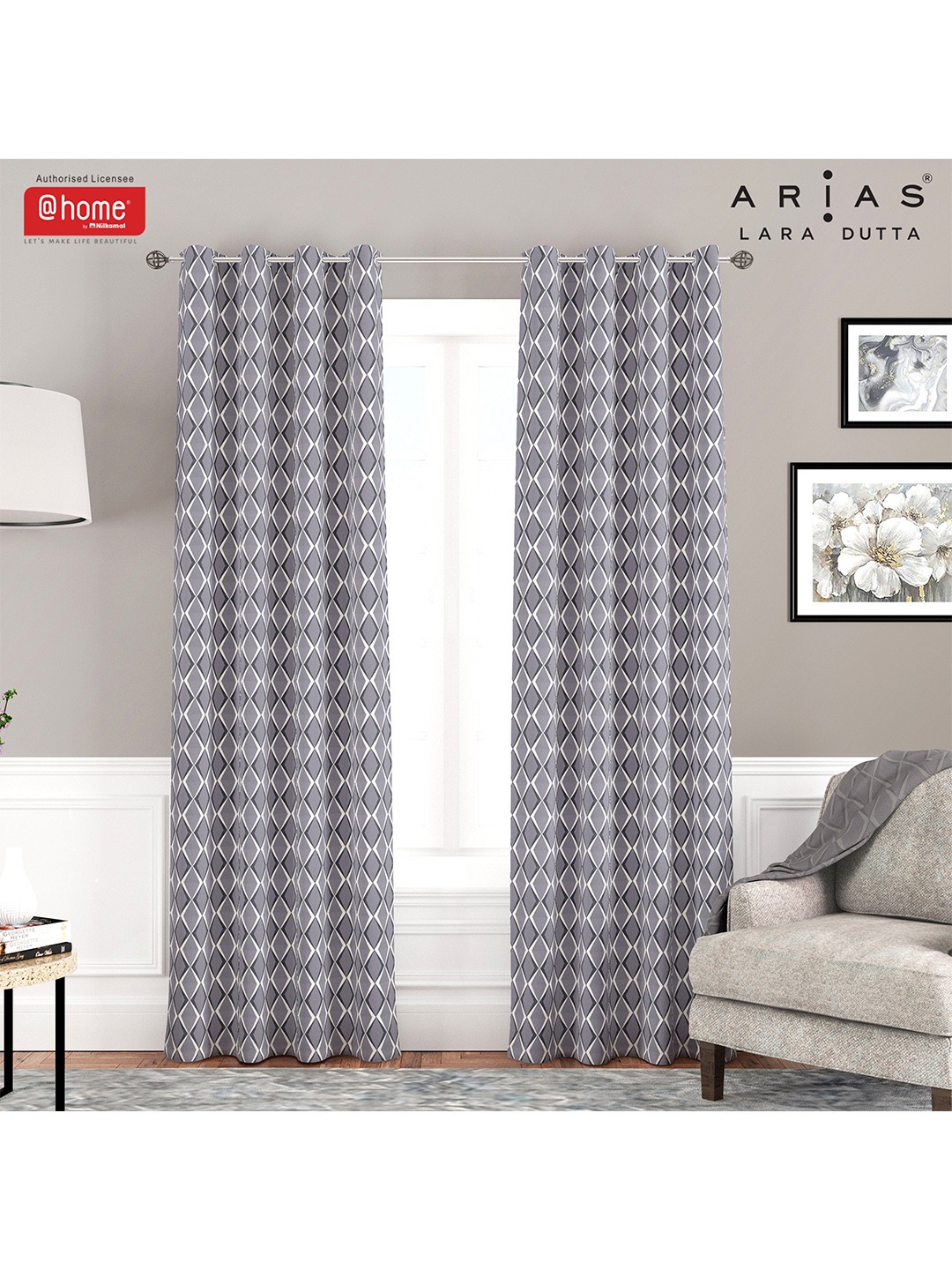 

Athome by Nilkamal Grey Set of 2 Geometric Door Curtain