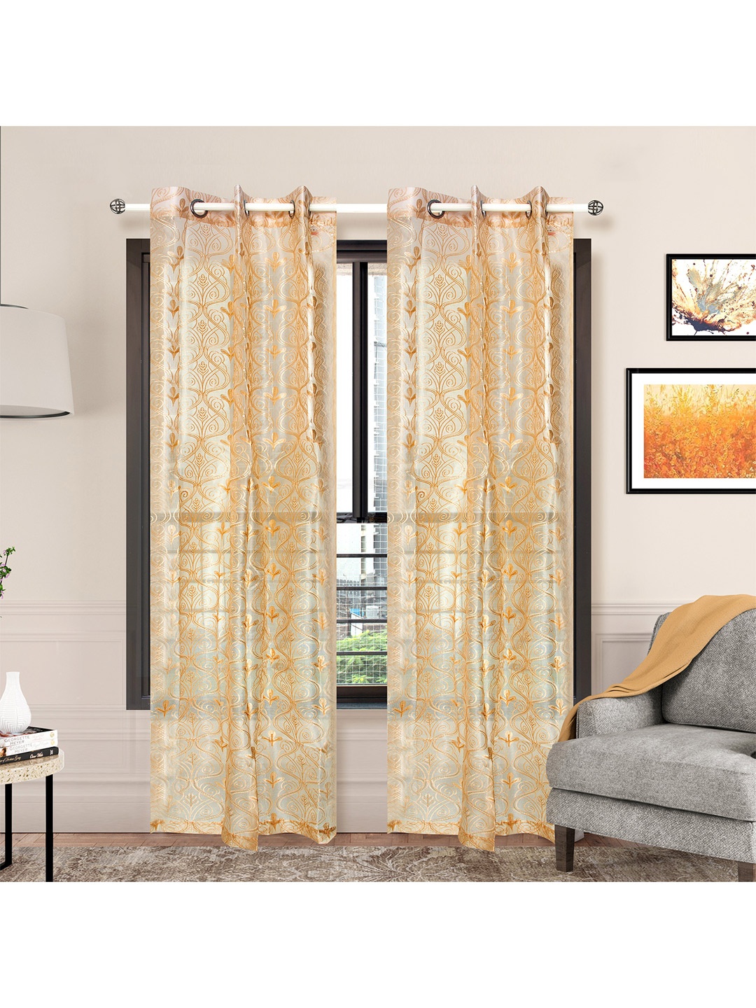 

Athome by Nilkamal Off White & Beige Set of 2 Floral Door Curtain