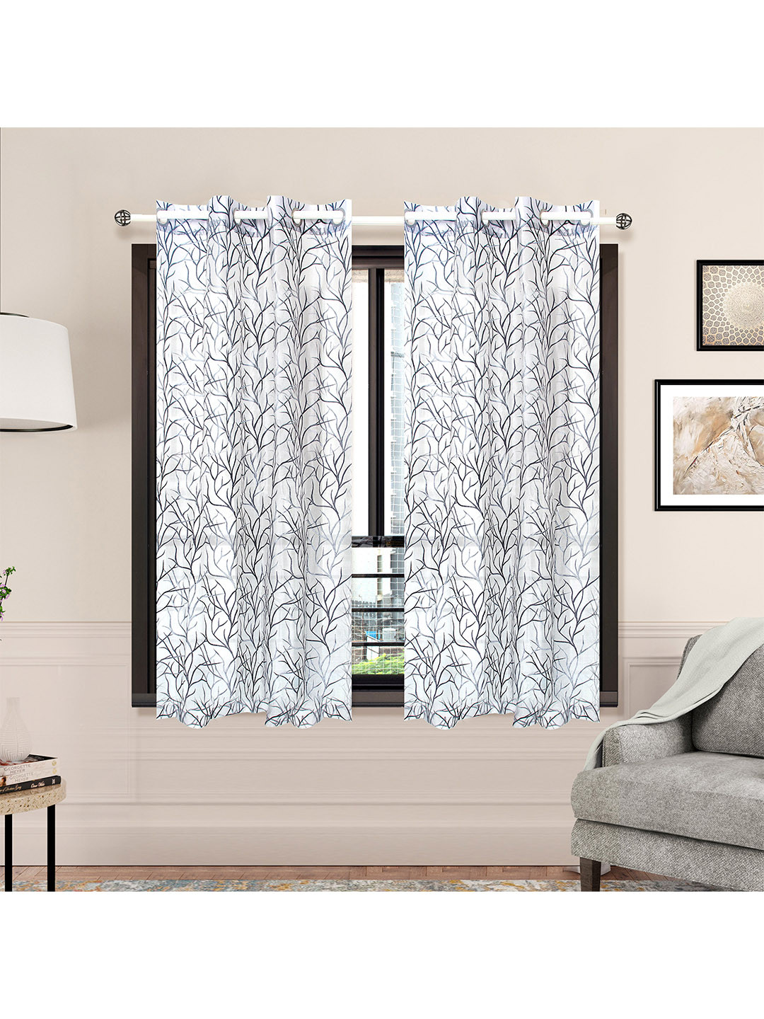 

Athome by Nilkamal Grey & White Printed Window Curtain