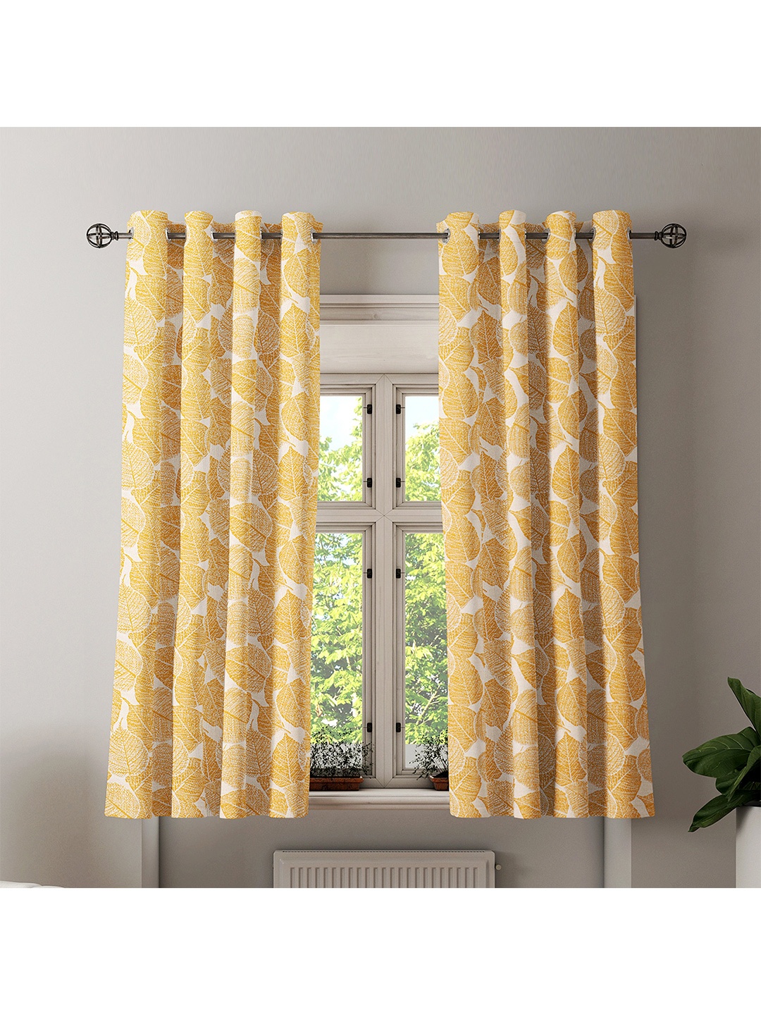 

Athome by Nilkamal Mustard Set of 2 Floral Jacquard Window Curtain