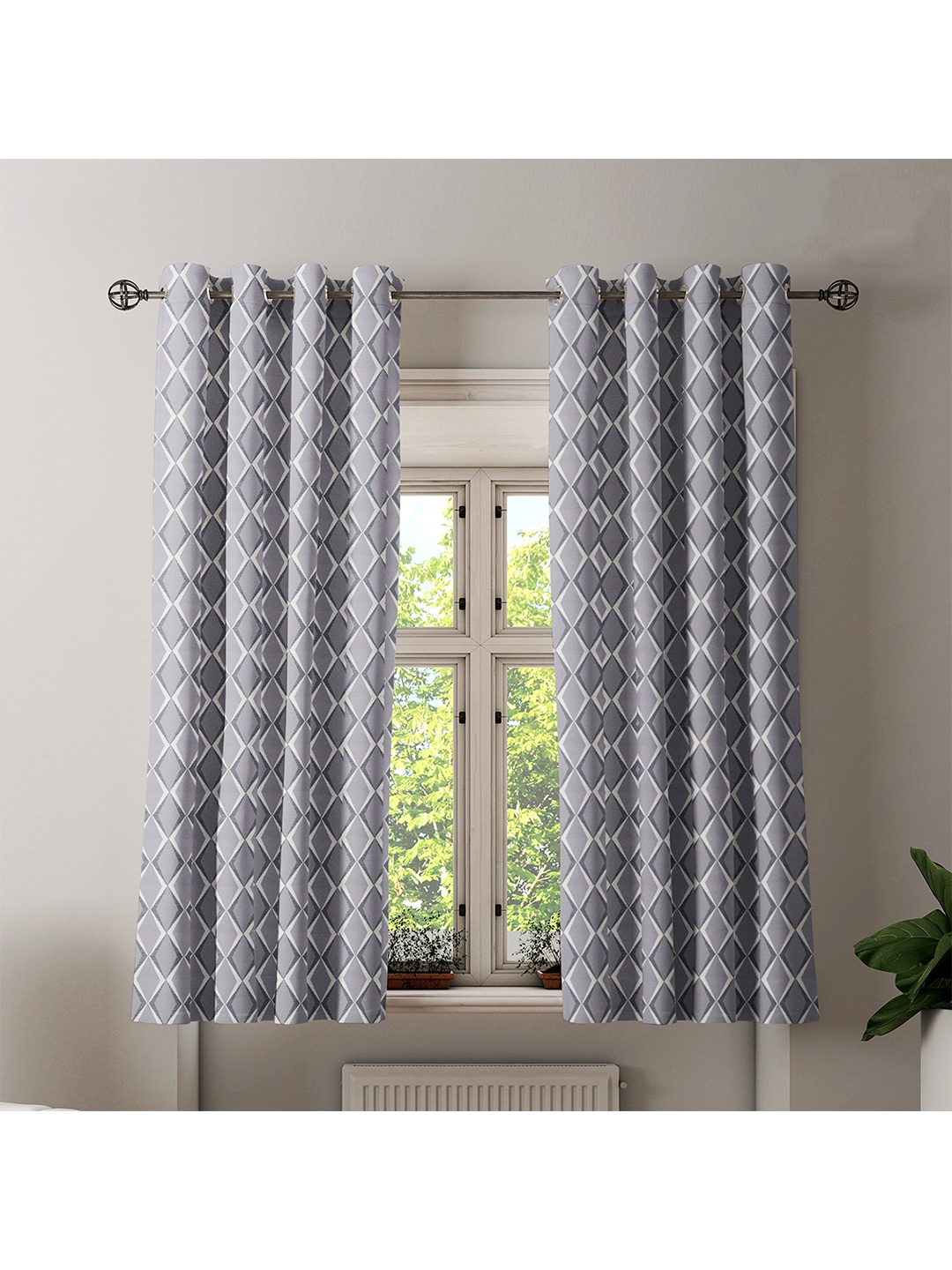 

Athome by Nilkamal Set of 2 Grey Geometric Jacquard Window Curtain