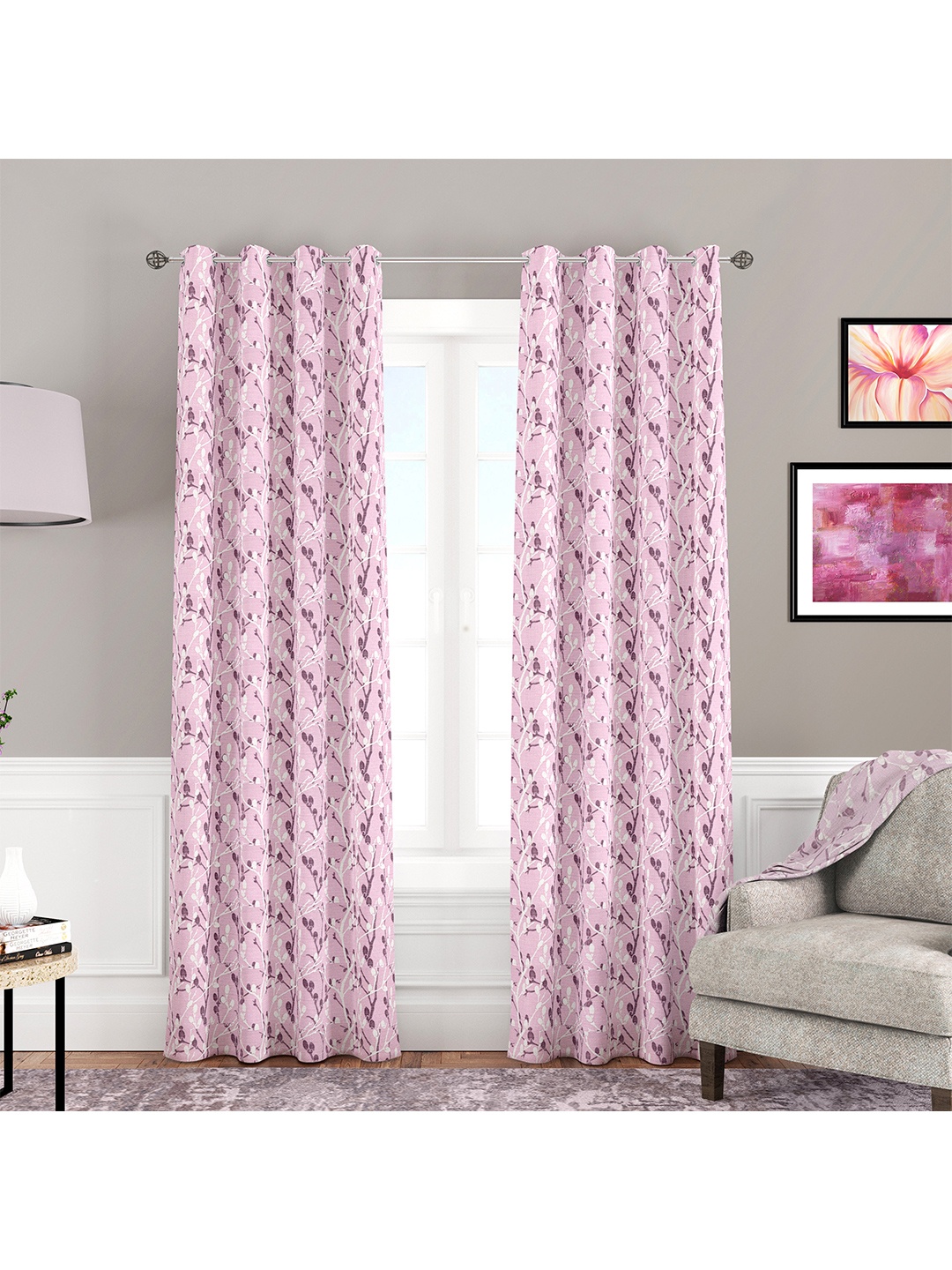 

Athome by Nilkamal Peach-Coloured & White Floral Door Curtain