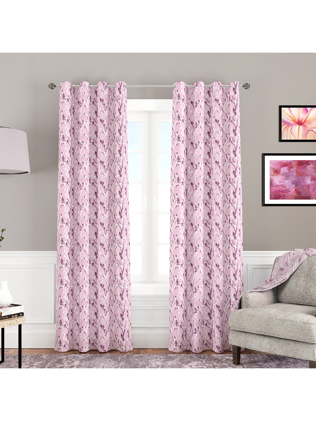 

Athome by Nilkamal Set of 2 Pink Floral Long Door Curtain