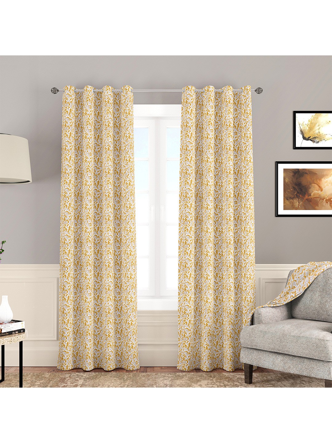 

Athome by Nilkamal Mustard Set of 2 Floral Jacquard Long Door Curtain