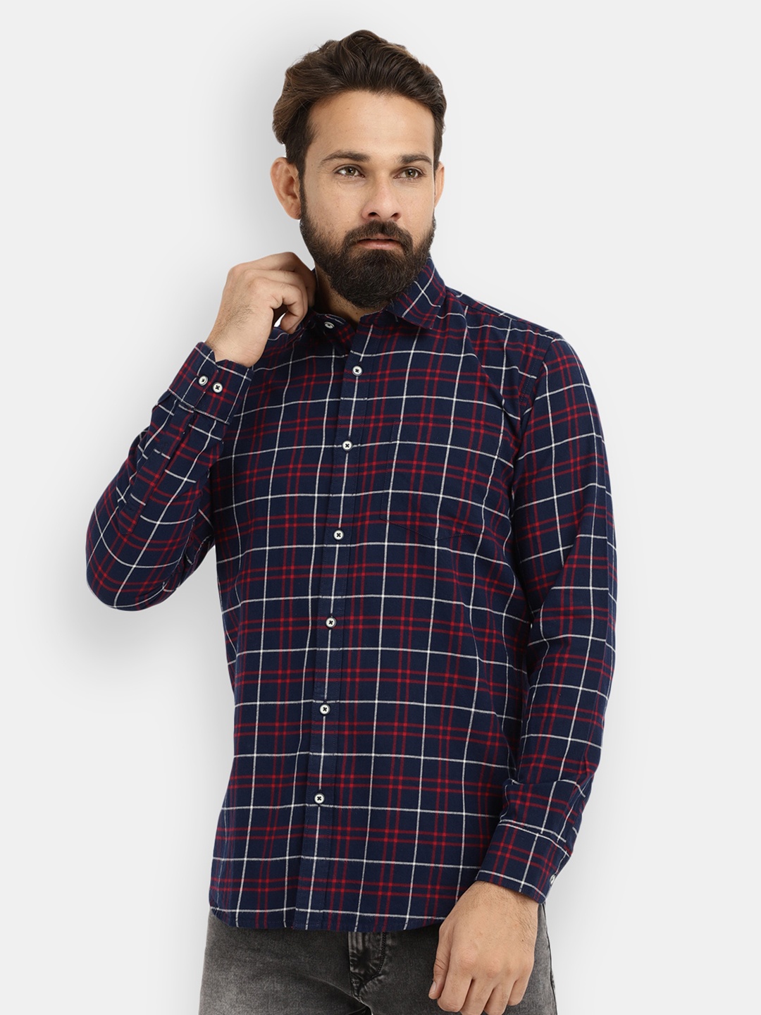 

V-Mart Men Blue Checked Casual Shirt