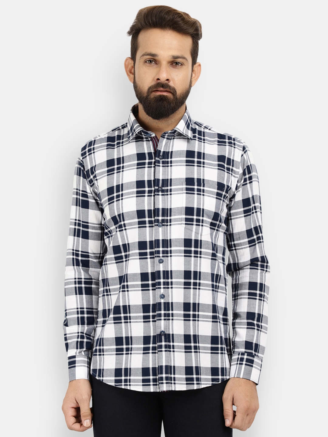 

V-Mart Men White Standard Regular Fit Tartan Checked Cotton Casual Shirt