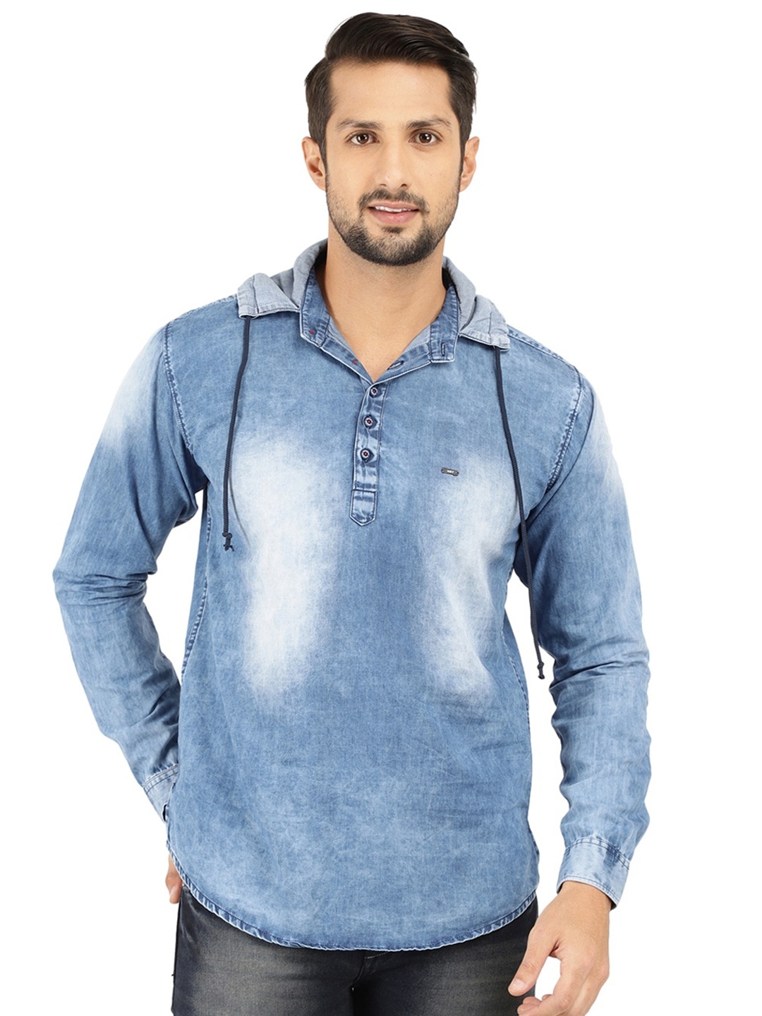 

V-Mart Men Blue Standard Slim Fit Hooded Neck Casual Shirt