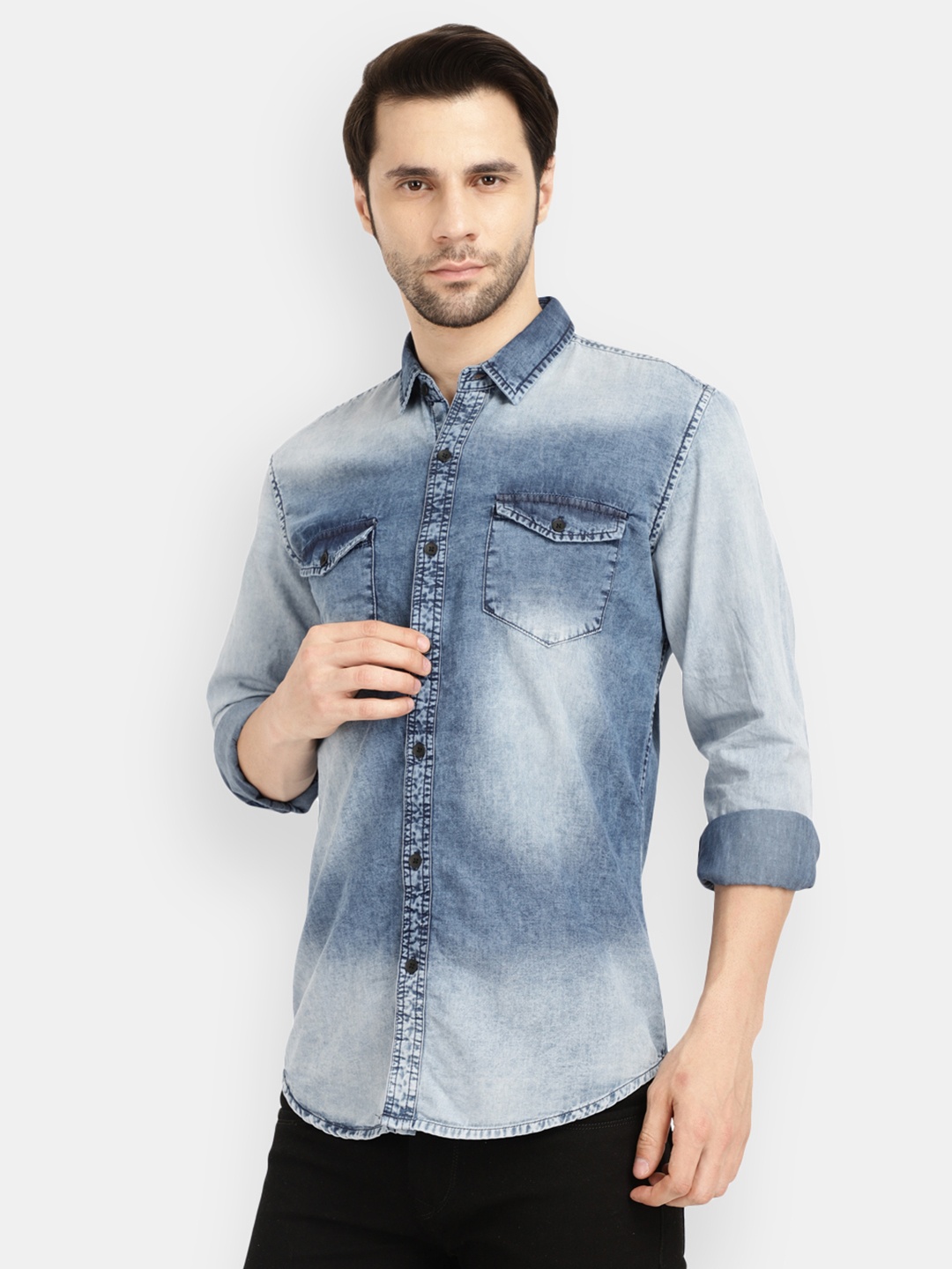 

V-Mart Men Blue Faded Standard Slim Fit Cotton Casual Shirt