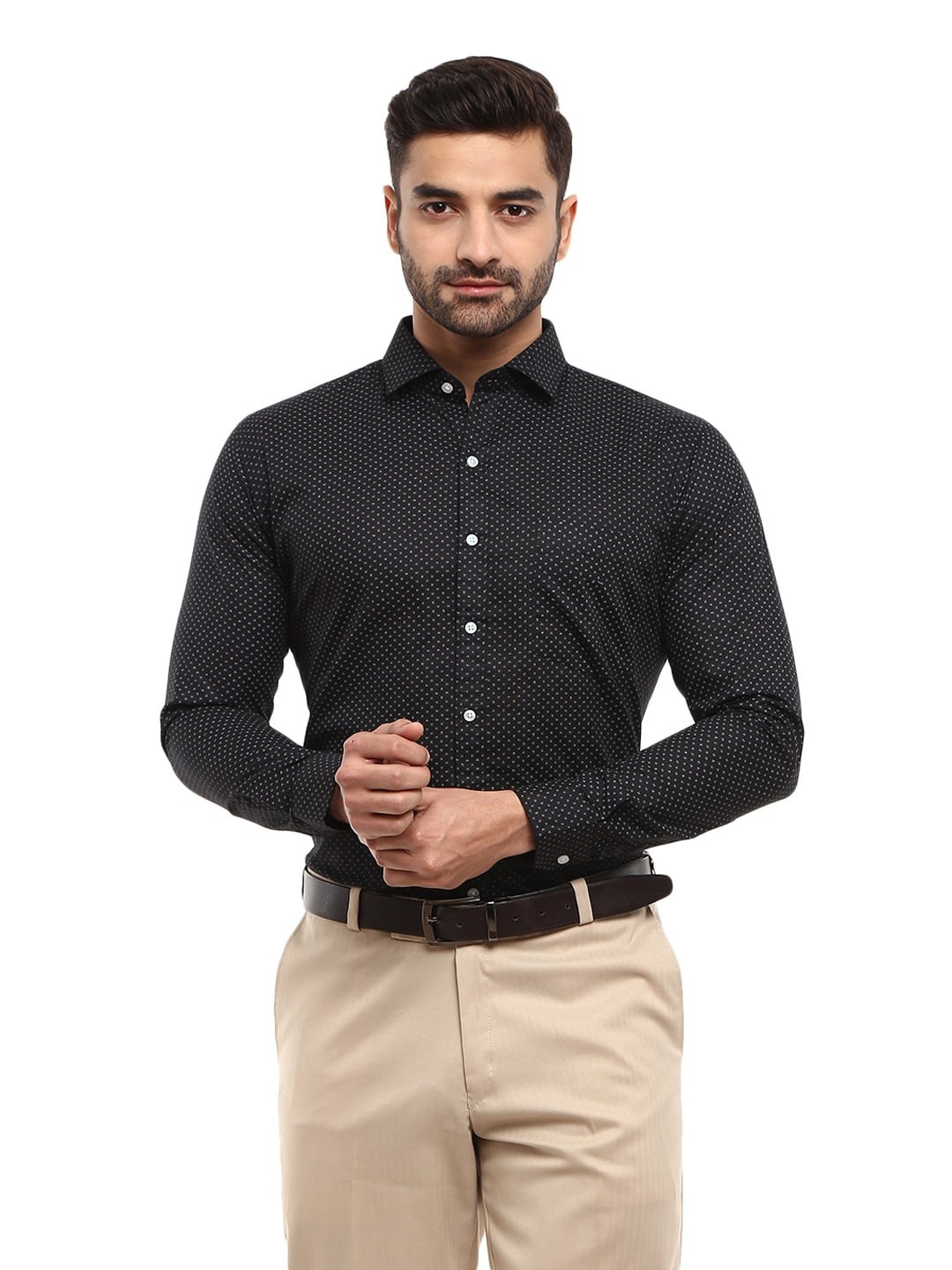 

J White by Vmart Men Black Standard Printed Cotton Formal Shirt