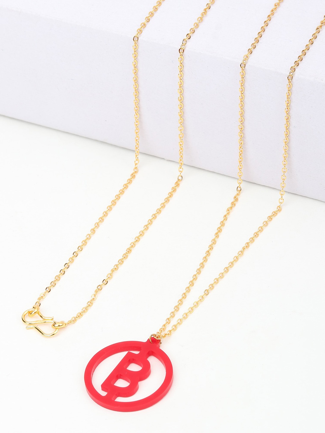 

Goldnera Red & Gold-Toned B Letter Pendant With Chain