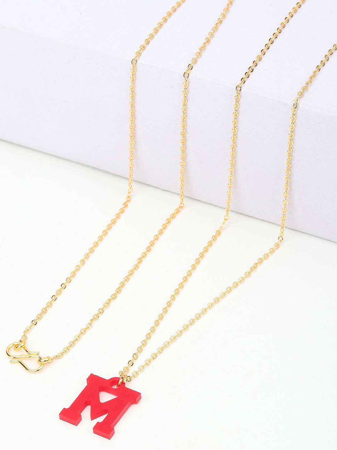 

Goldnera Women Gold Plated & Red M Letter Pendant With Chain