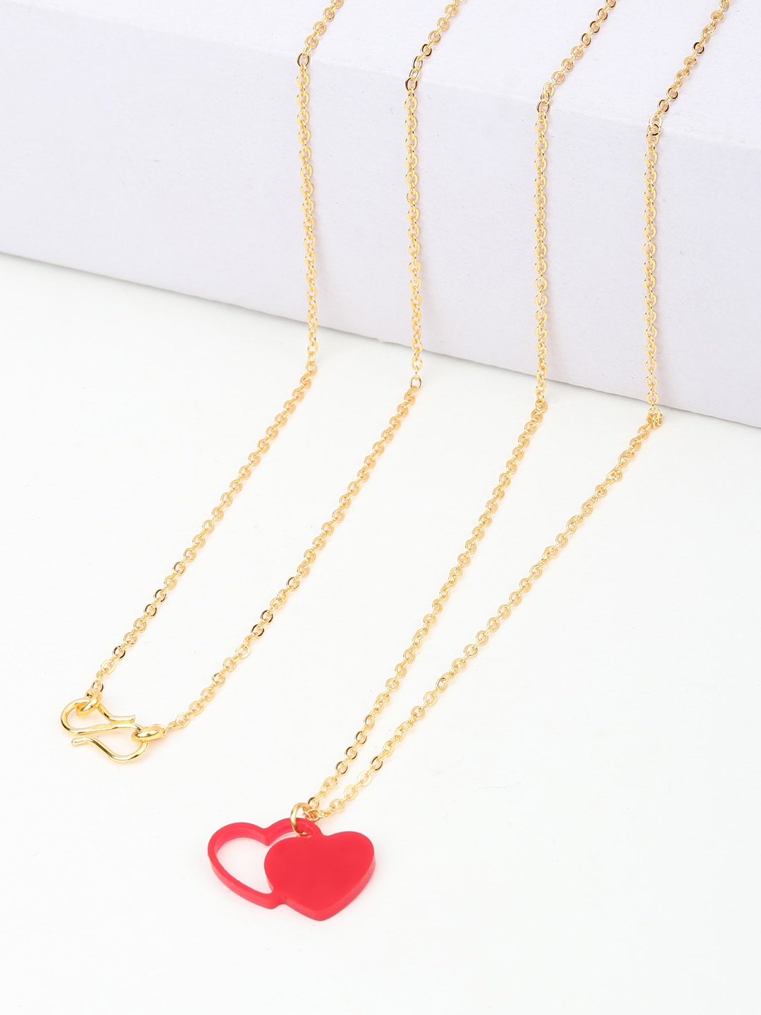 

Goldnera Red Double Heart Charm Pendant with Chain