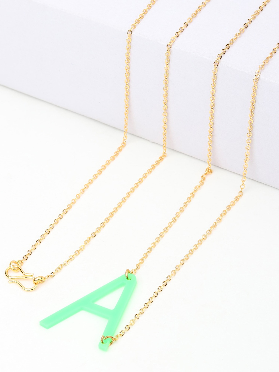 

Goldnera Green Letter A Charms Pendant with Chain