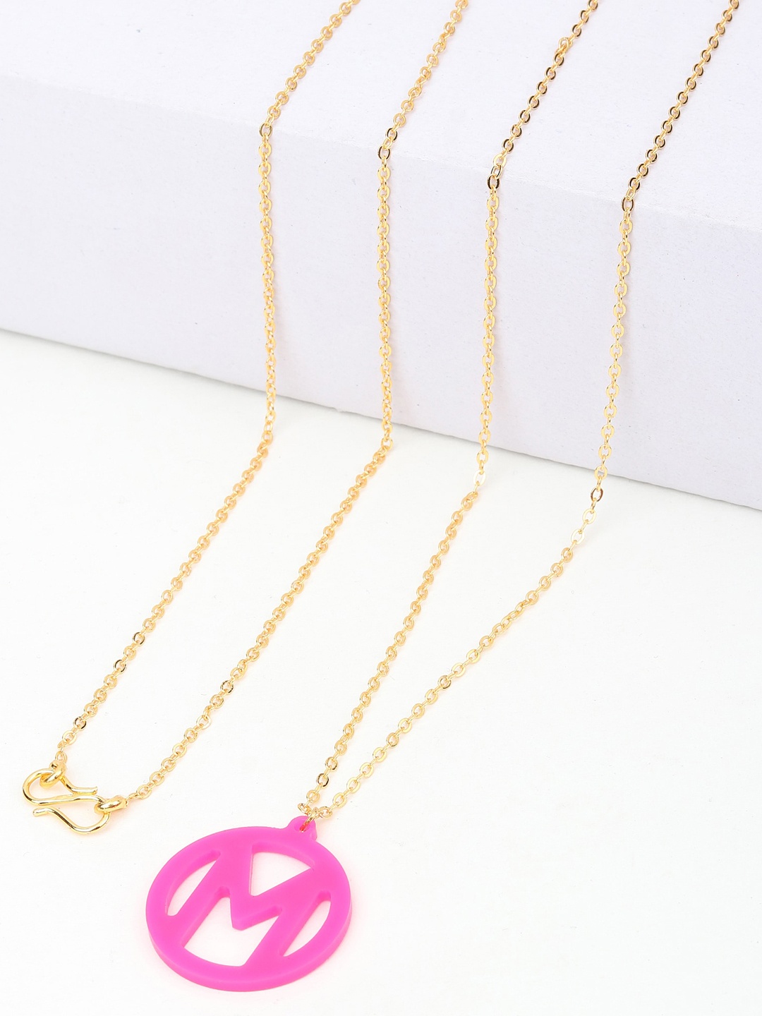 

Goldnera Pink Letter M Charm Pendant with Chain