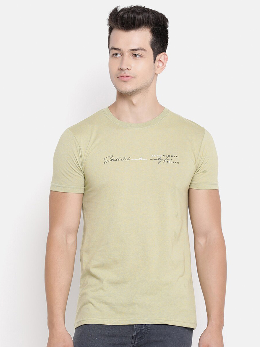 

V2 Value & Variety Men Pastel Green Typography Cotton T-shirt