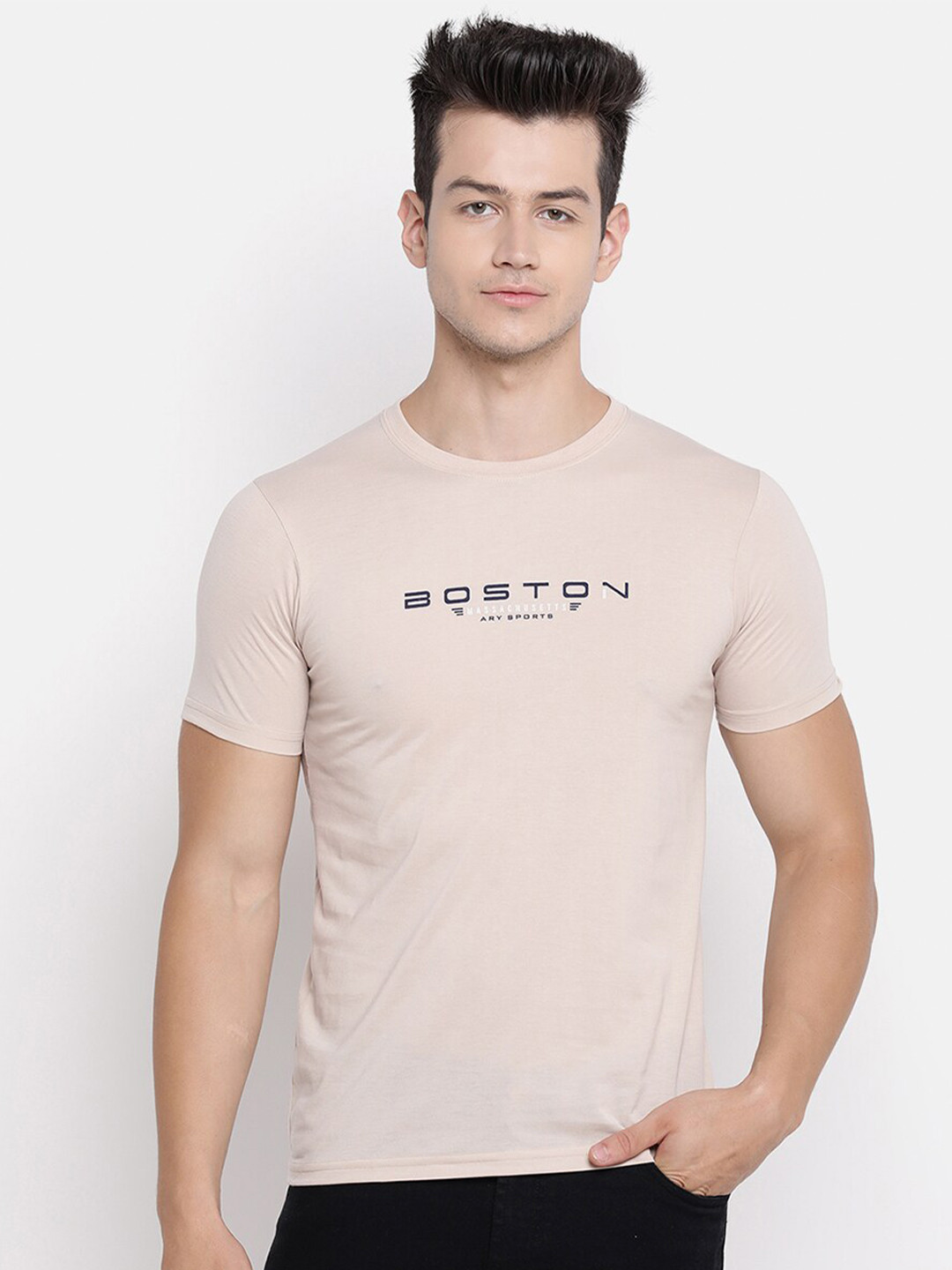 

V2 Value & Variety Men Beige Typography Cotton T-shirt