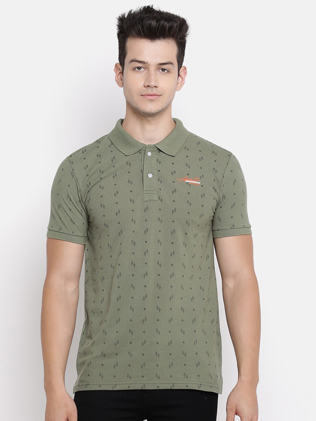

V2 Value & Variety Men Green Printed Polo Collar Cotton T-shirt