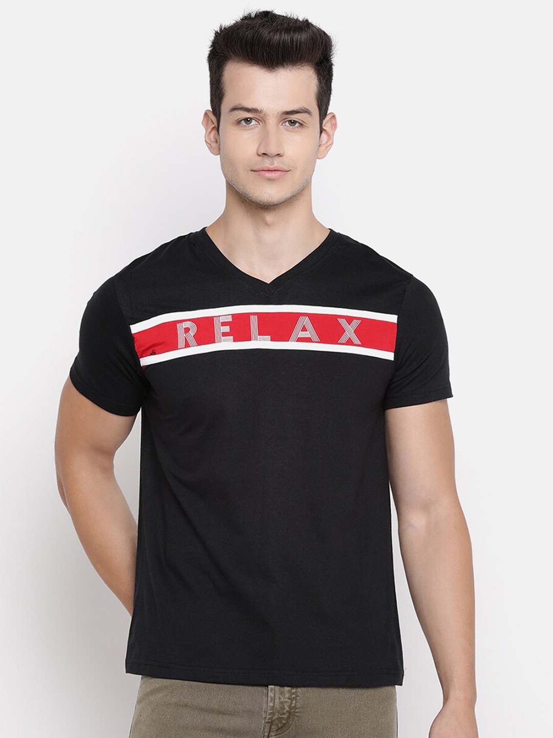 

V2 Value & Variety Men Black Typography Printed Cotton T-shirt