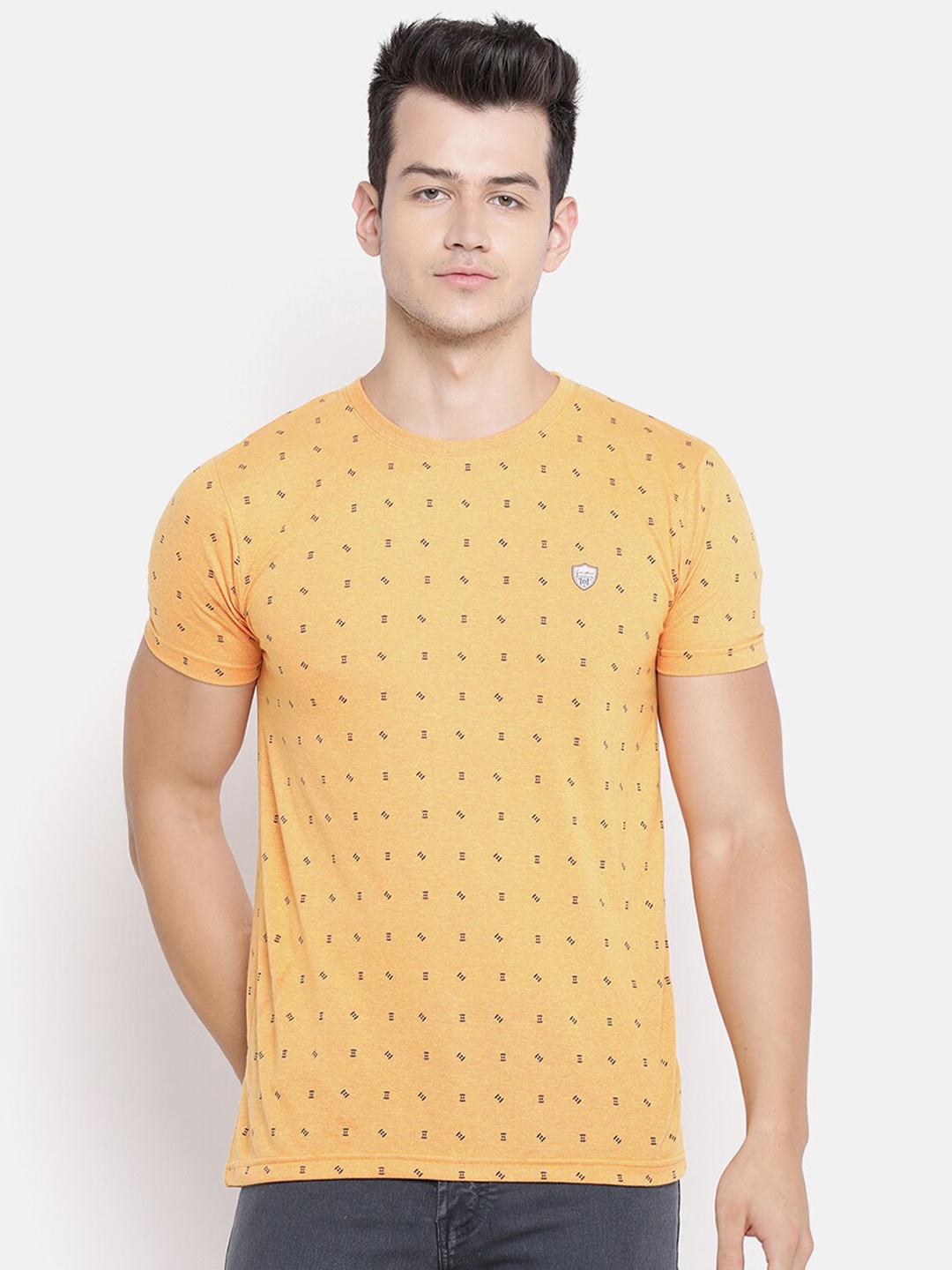 

V2 Value & Variety Men Mustard Yellow Printed T-shirt