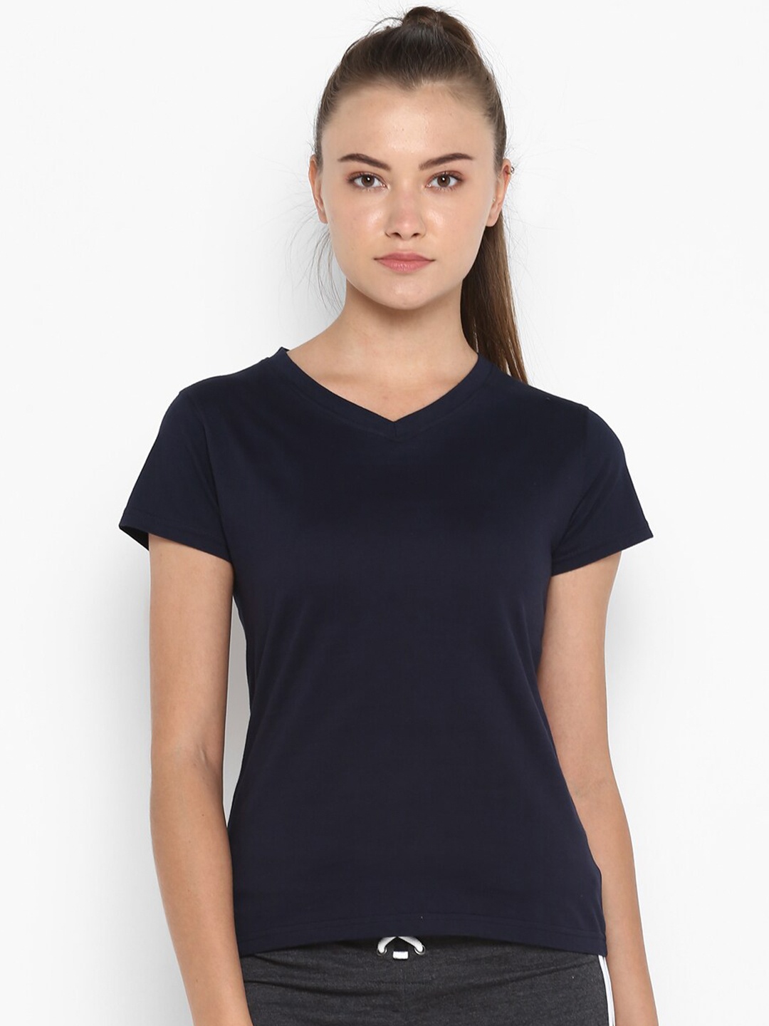 

appulse Women Navy Blue V-Neck Slim Fit Running T-shirt