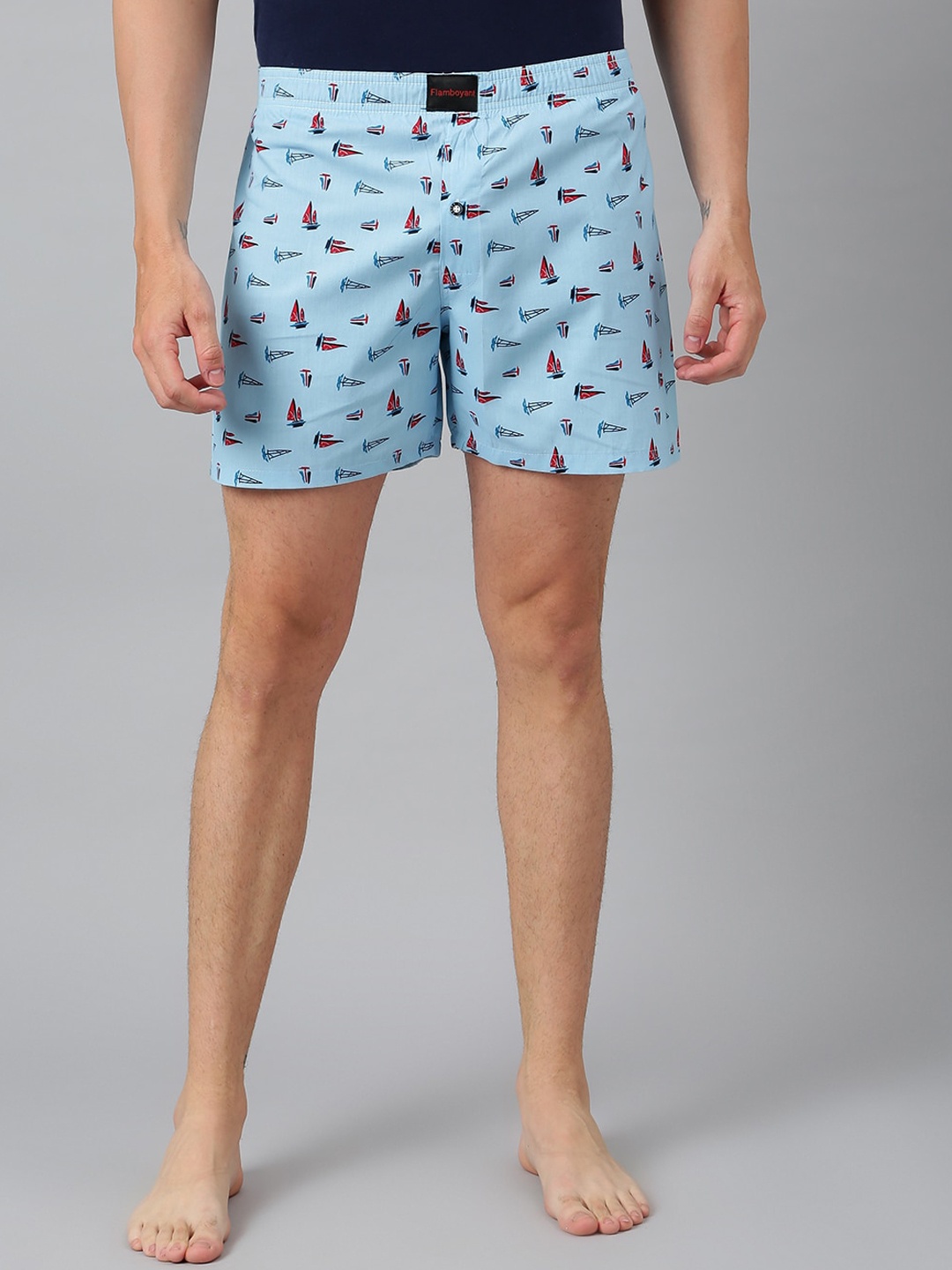 

FLAMBOYANT Men Blue & Brown Printed Pure Cotton Boxers