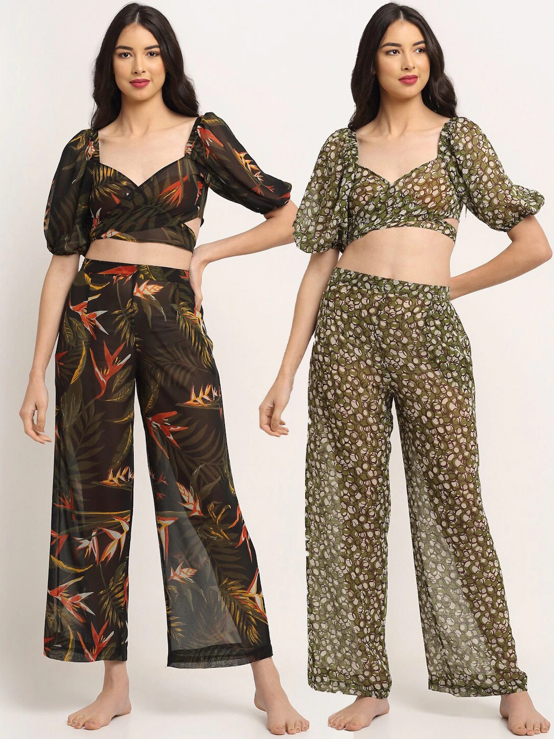 

EROTISSCH Women Pack of 2 Printed Swimwear Cover up Trouser, Black