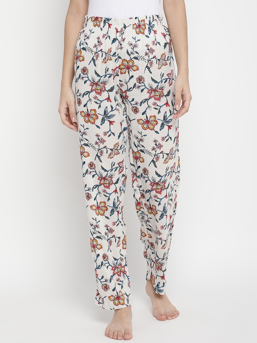 

V2 Value & Variety Women Cream-Coloured & Blue Printed Lounge Pants