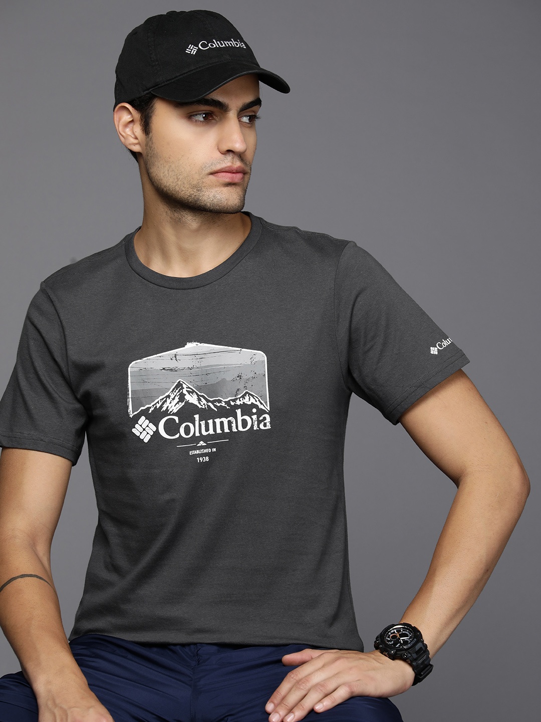 

Columbia Graphic Printed Cotton casual T-Shirt, Charcoal