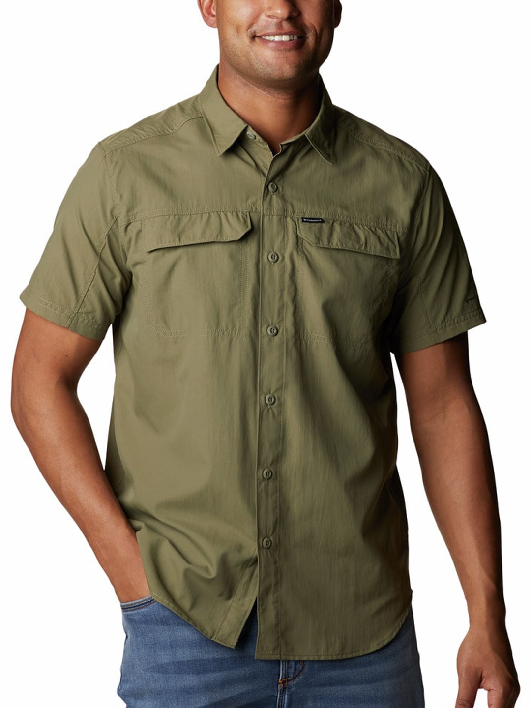 

Columbia Men Olive Green Regular Fit Omni Heat Infinity Hiking Shirt