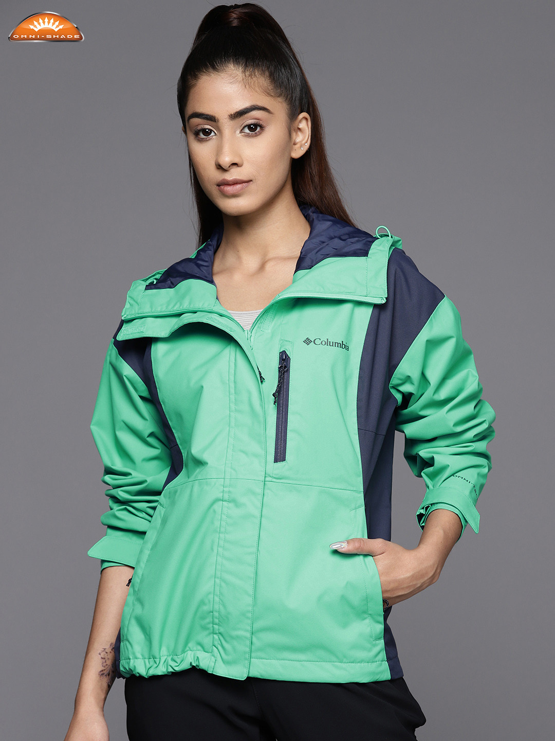 

Columbia Colourblocked Hikebound Rain Jacket, Green