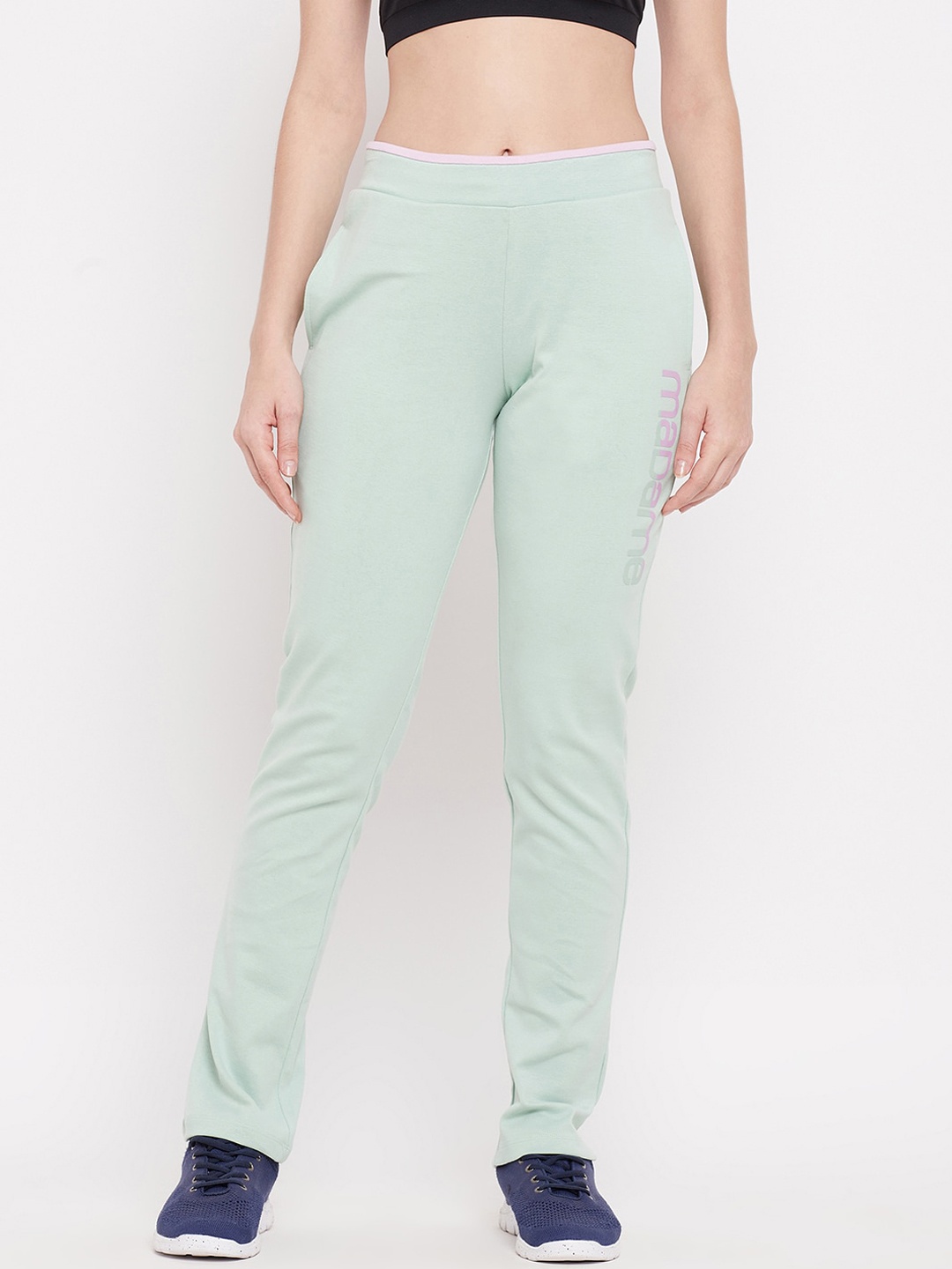 

Madame Women Turquoise Blue Solid Cotton Track Pants