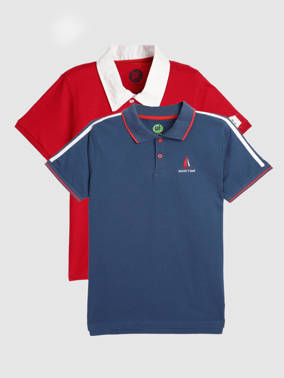 

YK Boys Navy Blue Pack of 2 Pure Cotton Polo Collar T-shirt