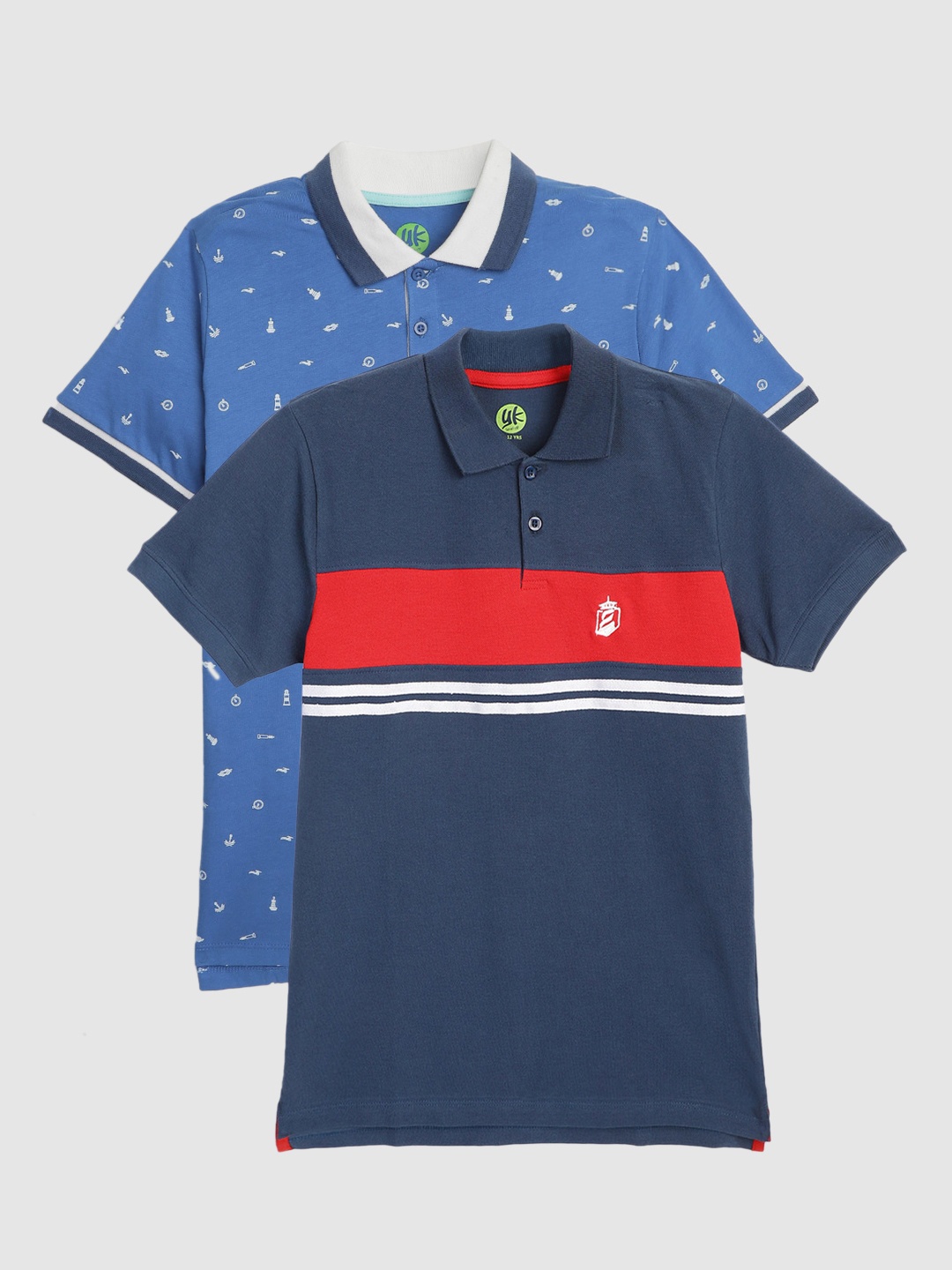

YK Boys Navy Blue & Red Pack of 2 Pure Cotton Polo Collar T-shirt