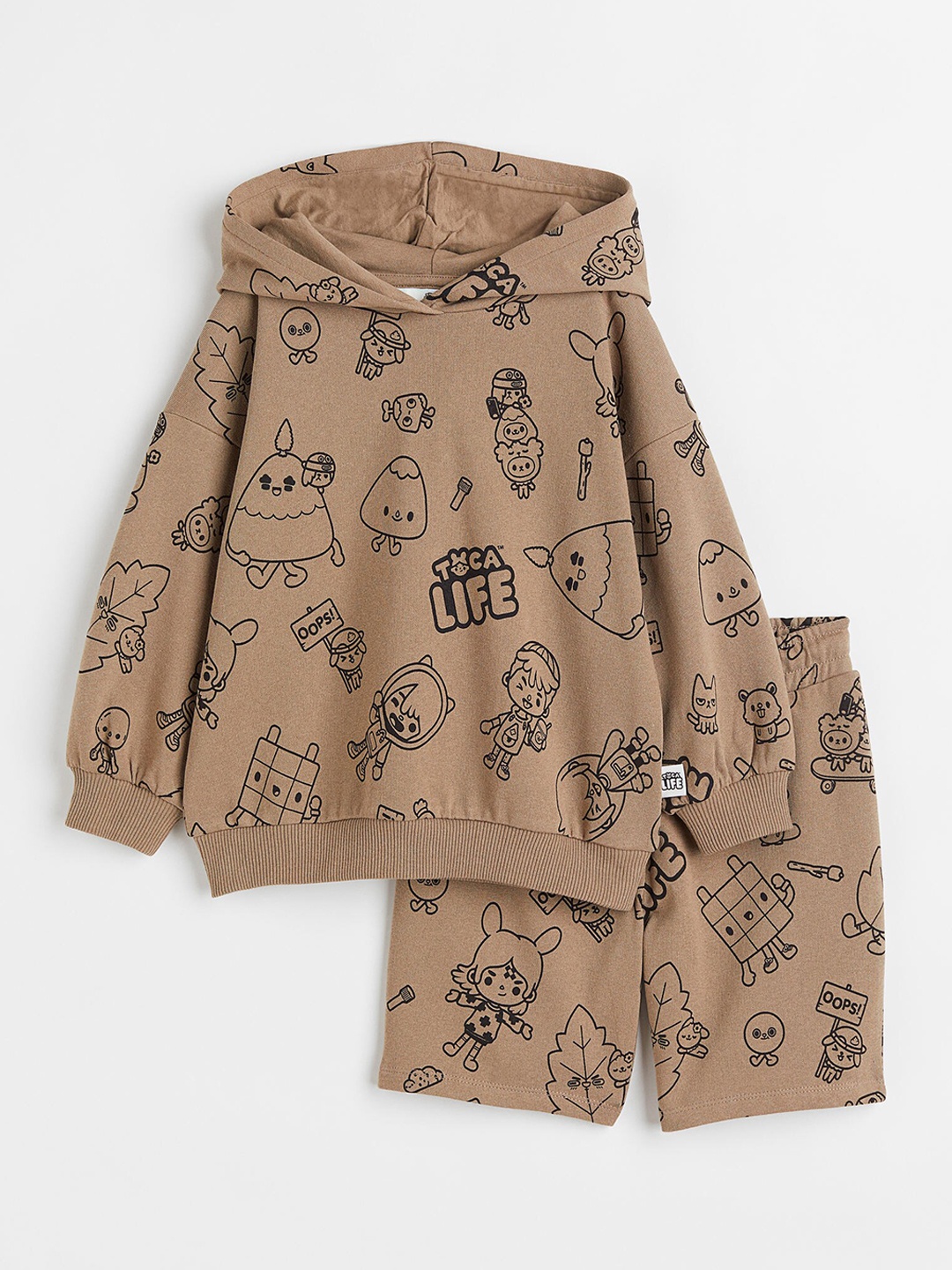

H&M Girls Beige & Black 2-Piece Printed Sweatshirt Set