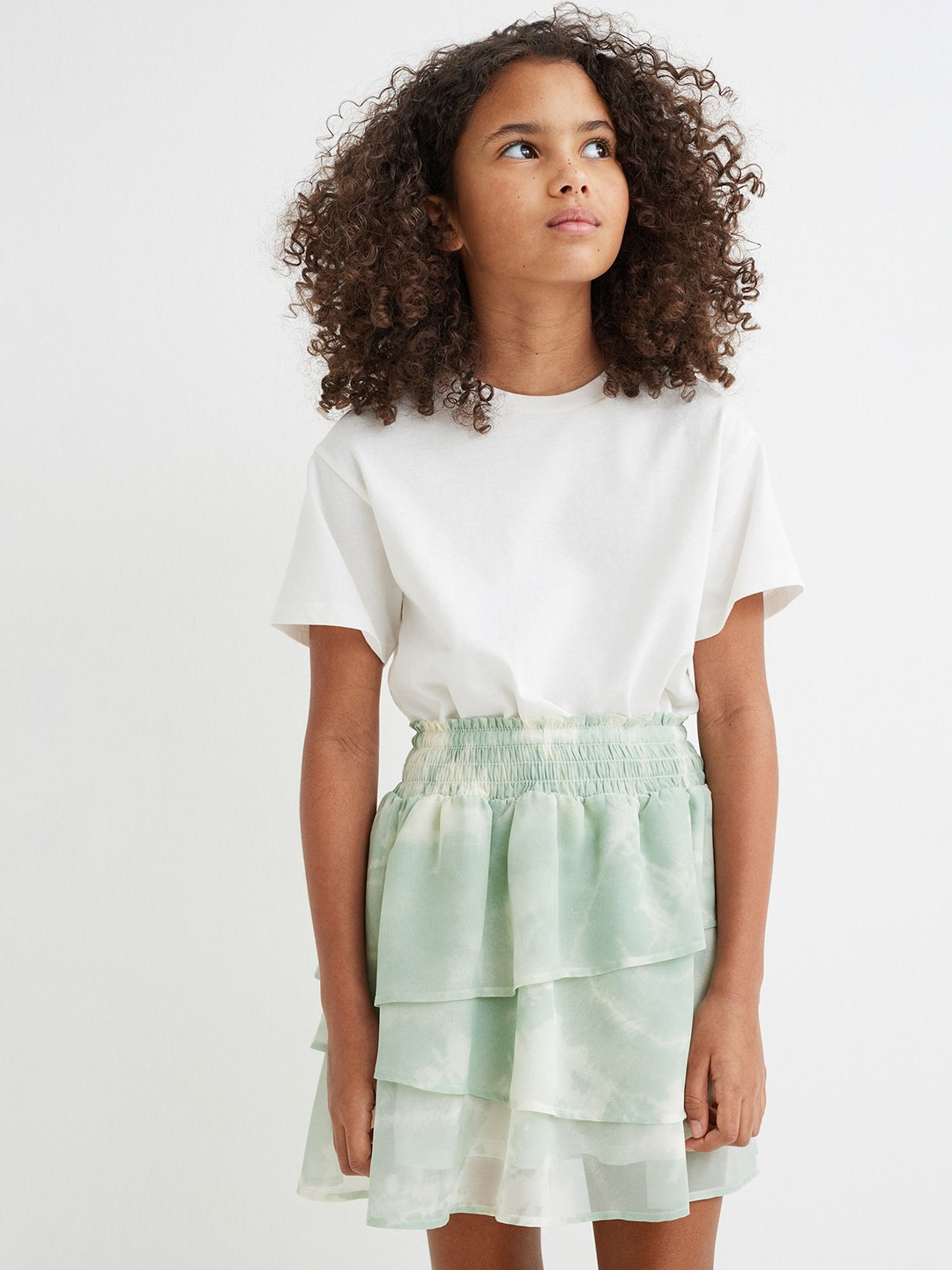 

H&M Girls Mint Green Abstract Printed Tiered Skirt