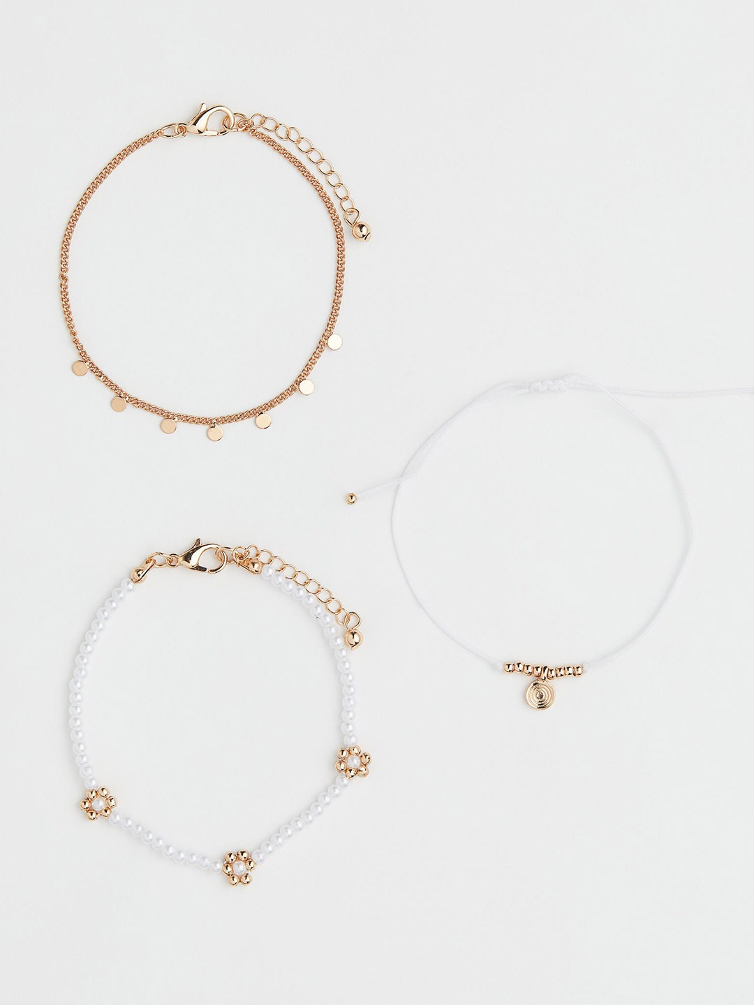 

H&M Women Gold-Toned 3-Pack Beaded Adjustable Charm Bracelets