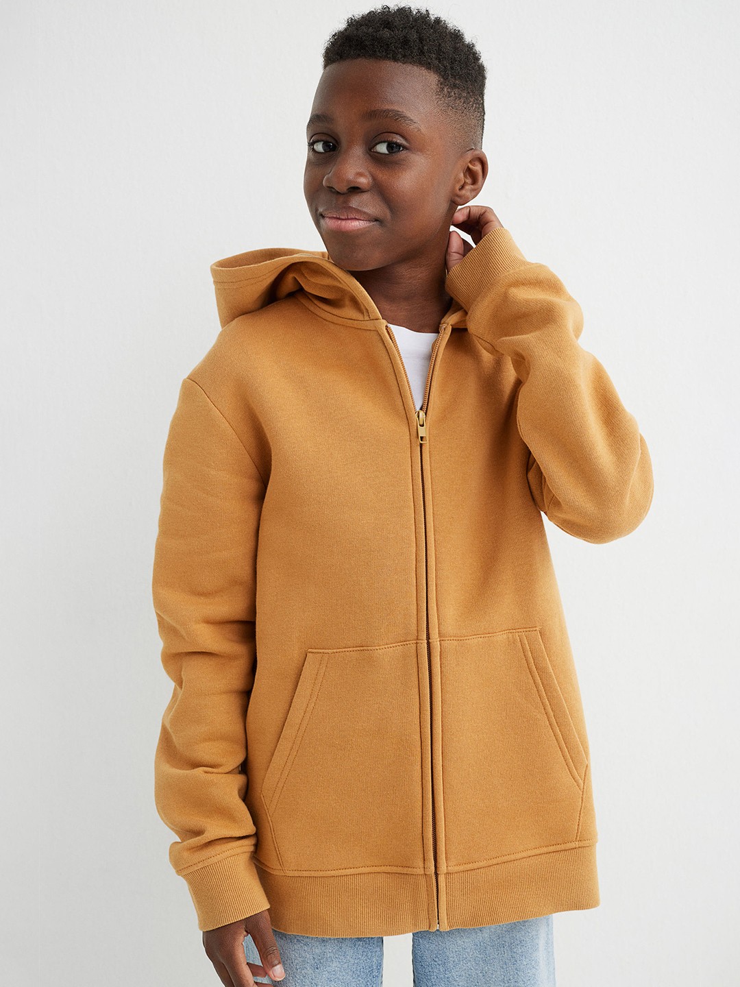 

H&M Boys Yellow Solid Zip Through Hoodie