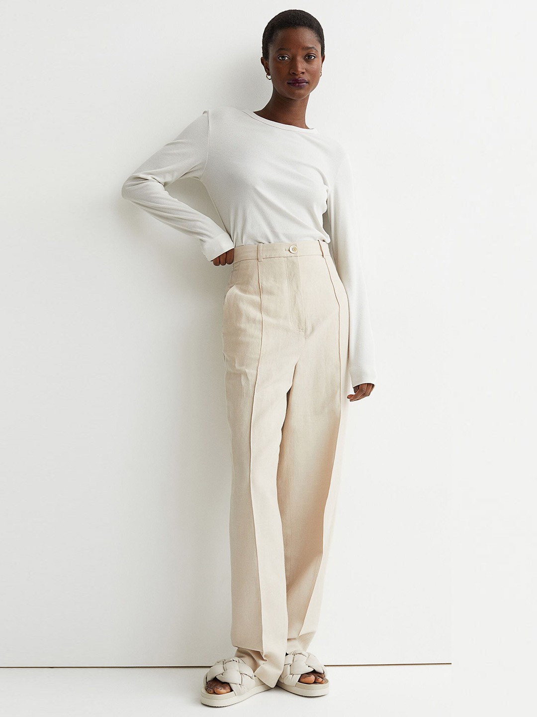 

H&M Women White Round Neck Ribbed Modal-Blend Top