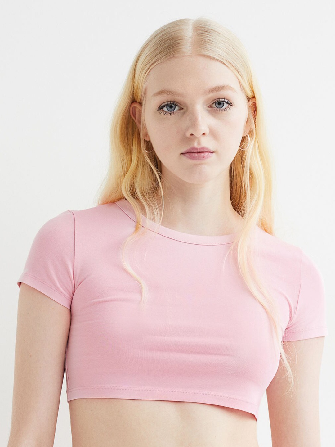 

H&M Women Pink Cotton Cropped Top