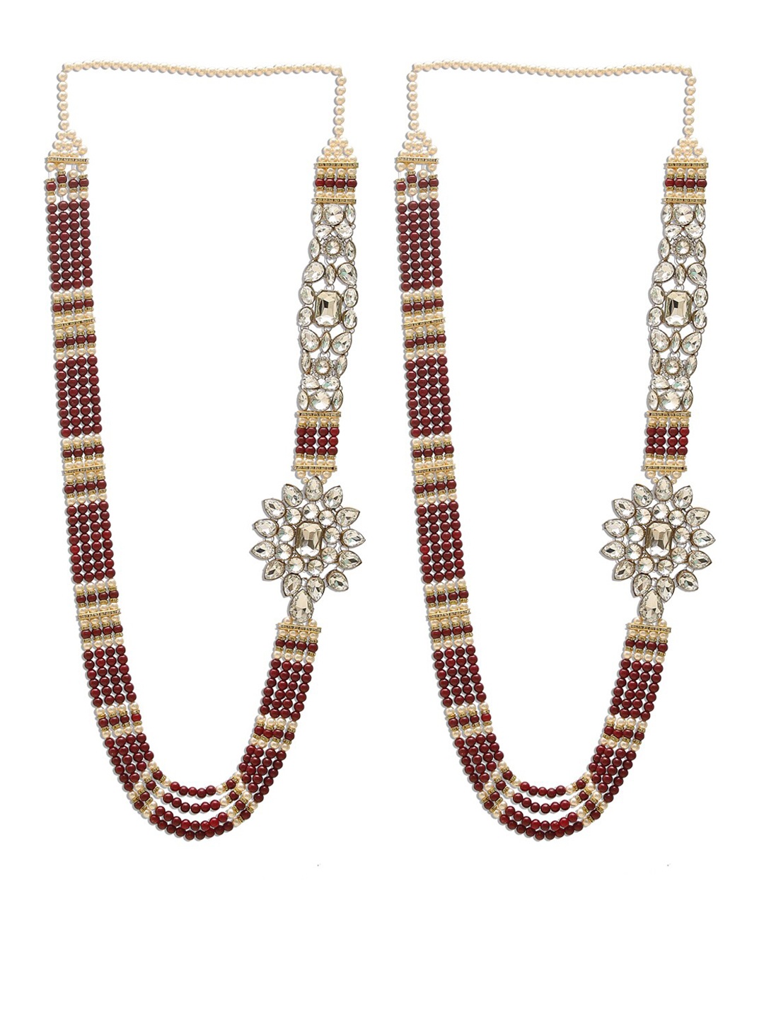 

DEVOILER Set of 2 Cream-Coloured & Maroon Beaded Wedding Varmala