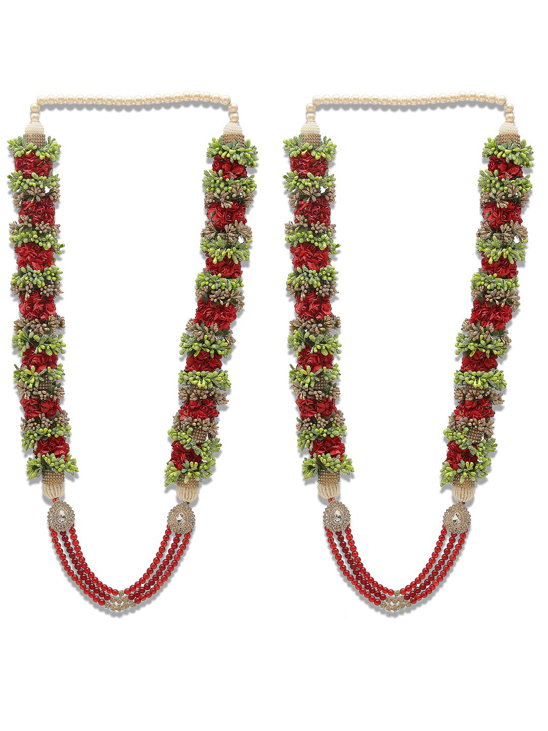 

DEVOILER Set of 2 Gold Plated and Red Beaded Wedding Varmala