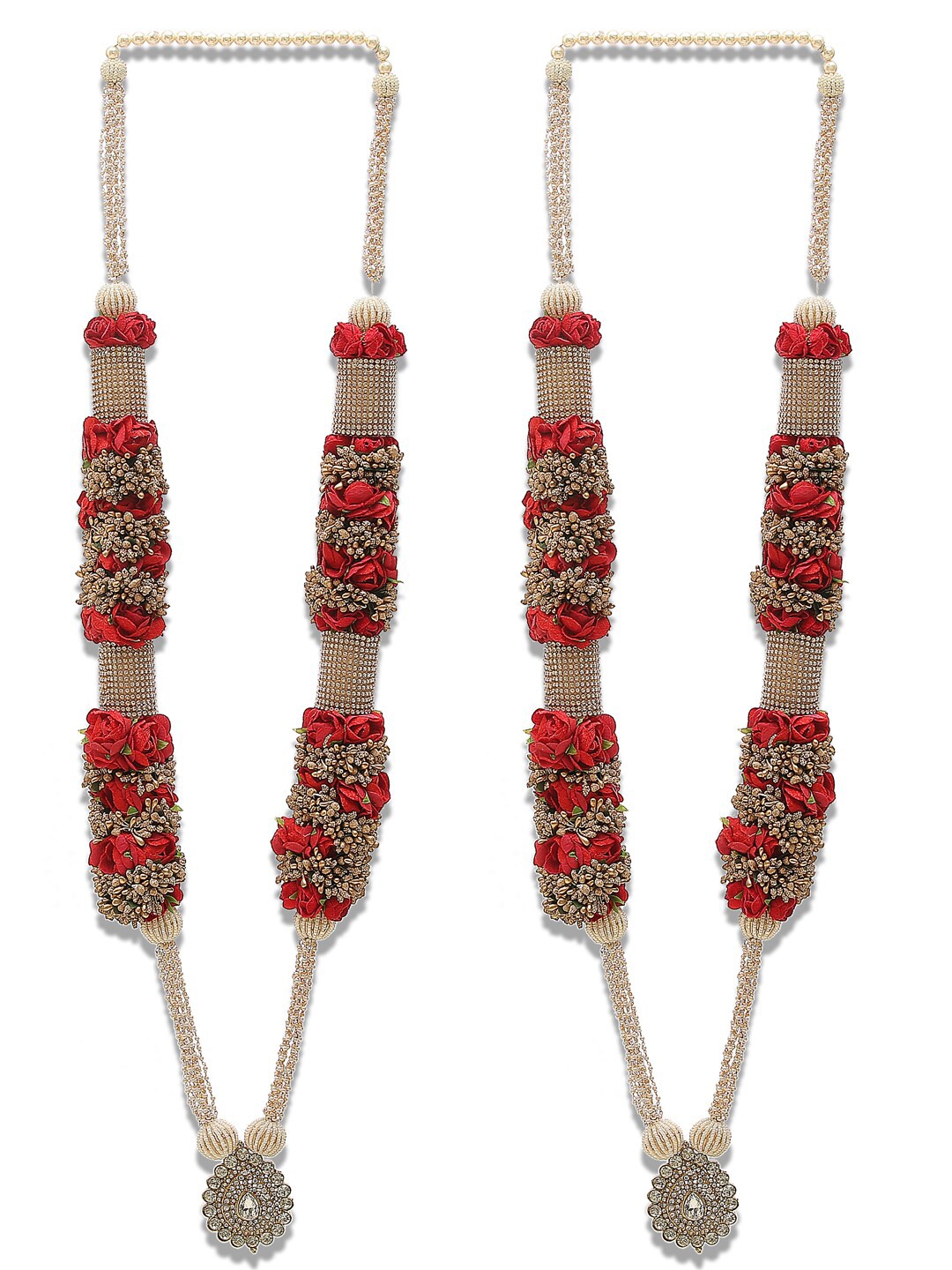 

DEVOILER Set of 2 Cream-Coloured & Red Beaded Wedding Varmala