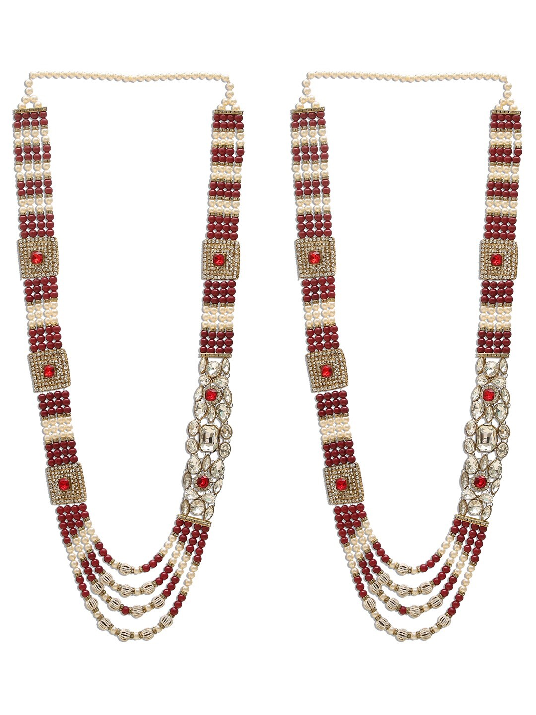 

DEVOILER Set of 2 White & Red Beaded Wedding Varmala