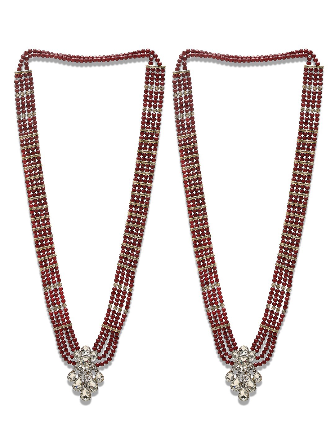 

DEVOILER Set of 2 Gold Plated and Maroon Beaded Wedding Varmala