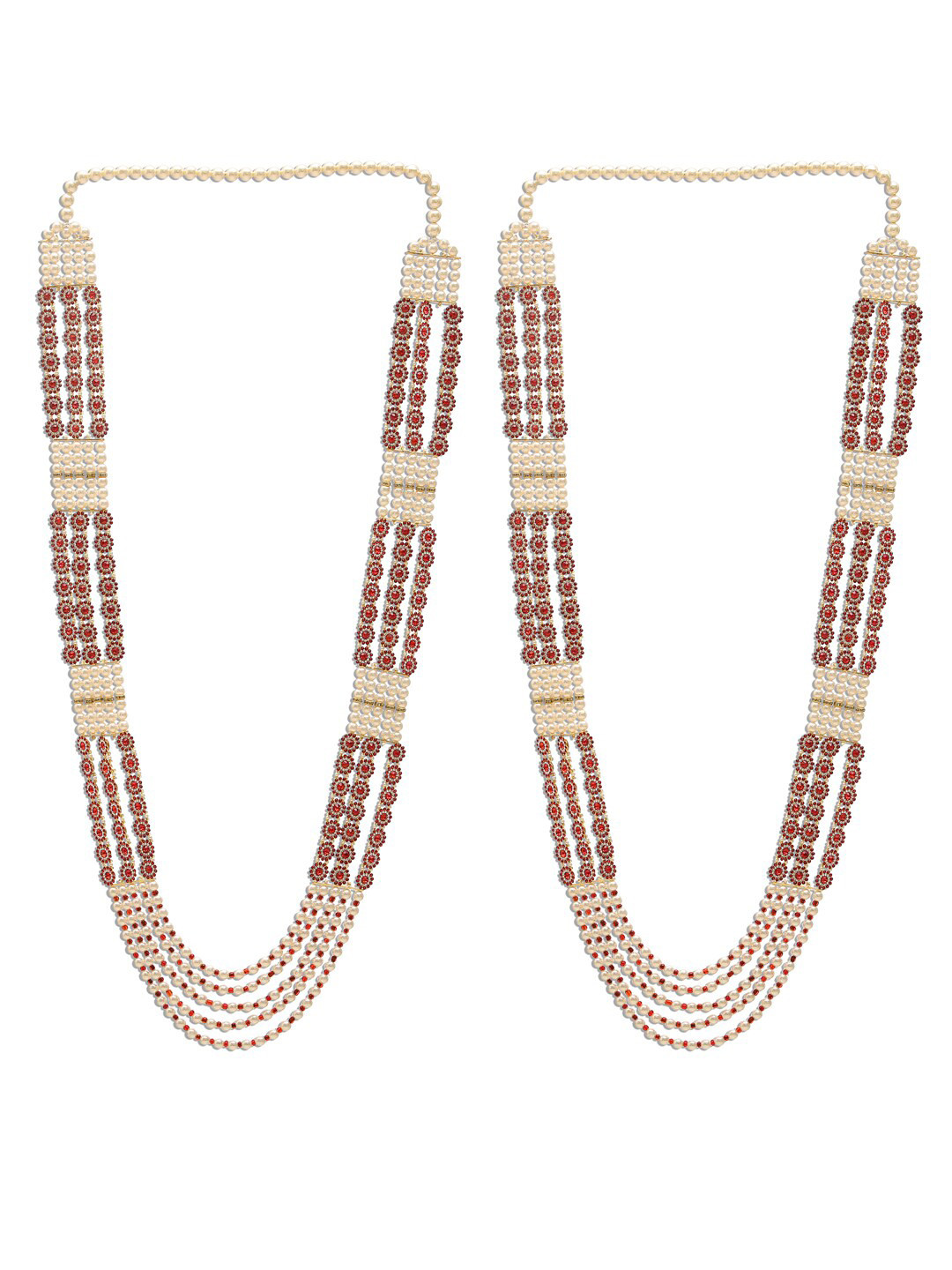 

DEVOILER Set of 2 Cream-Coloured & Red Beaded Wedding Varmala