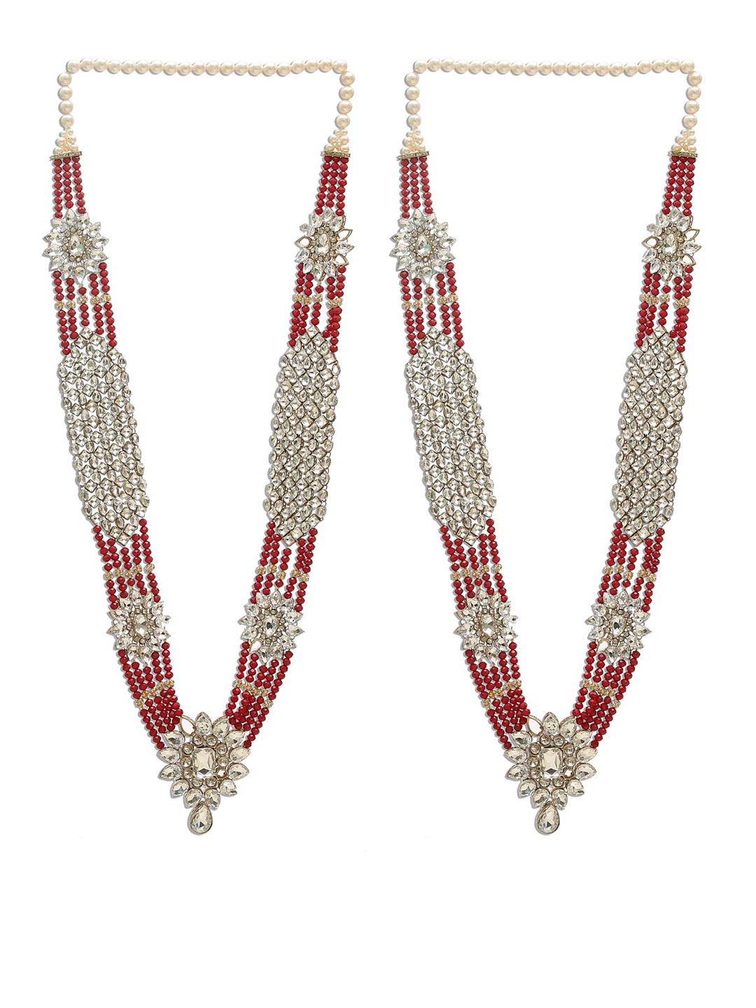 

DEVOILER Set of 2 Red Stone Studded Wedding Varmala