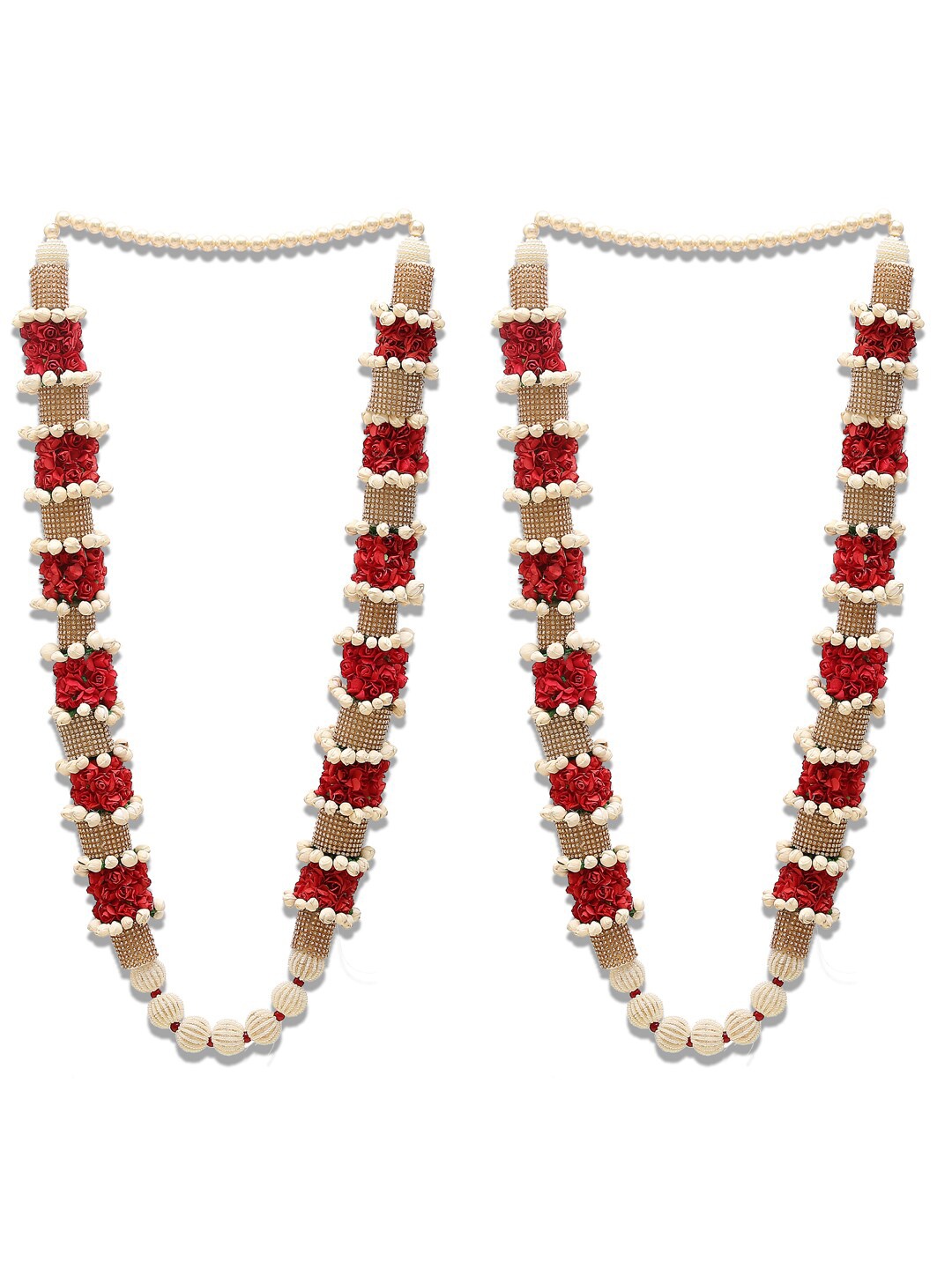 

DEVOILER Set of 2 Gold Plated and Red Beaded Wedding Varmala