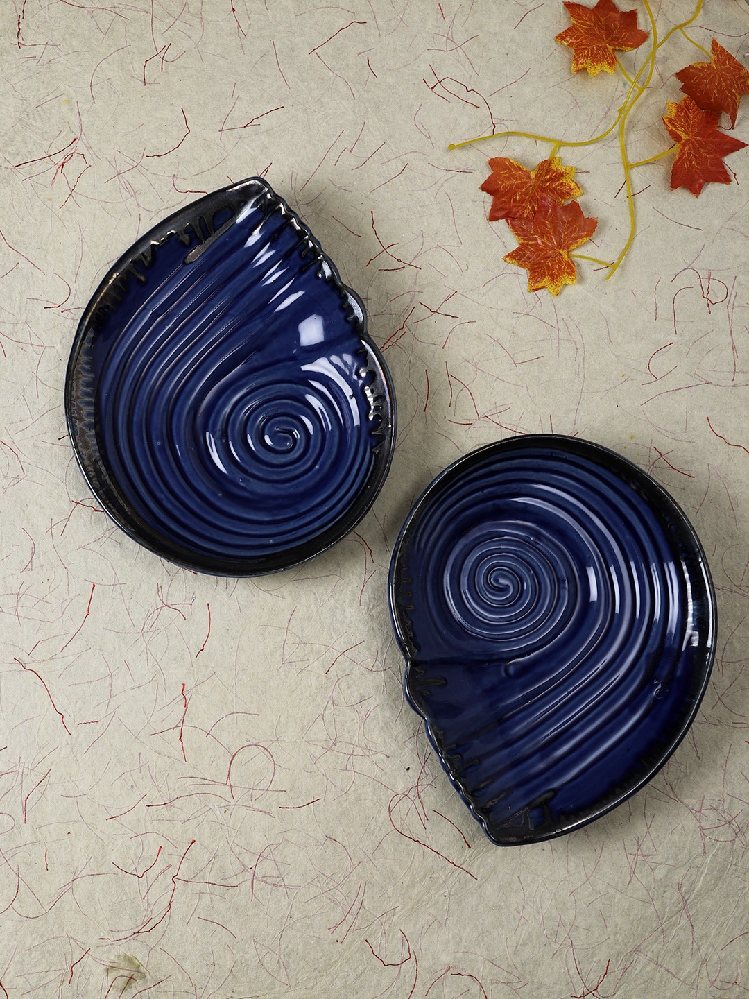 

Aapno Rajasthan Set of 2 Blue Textured Sea Shell Serveware