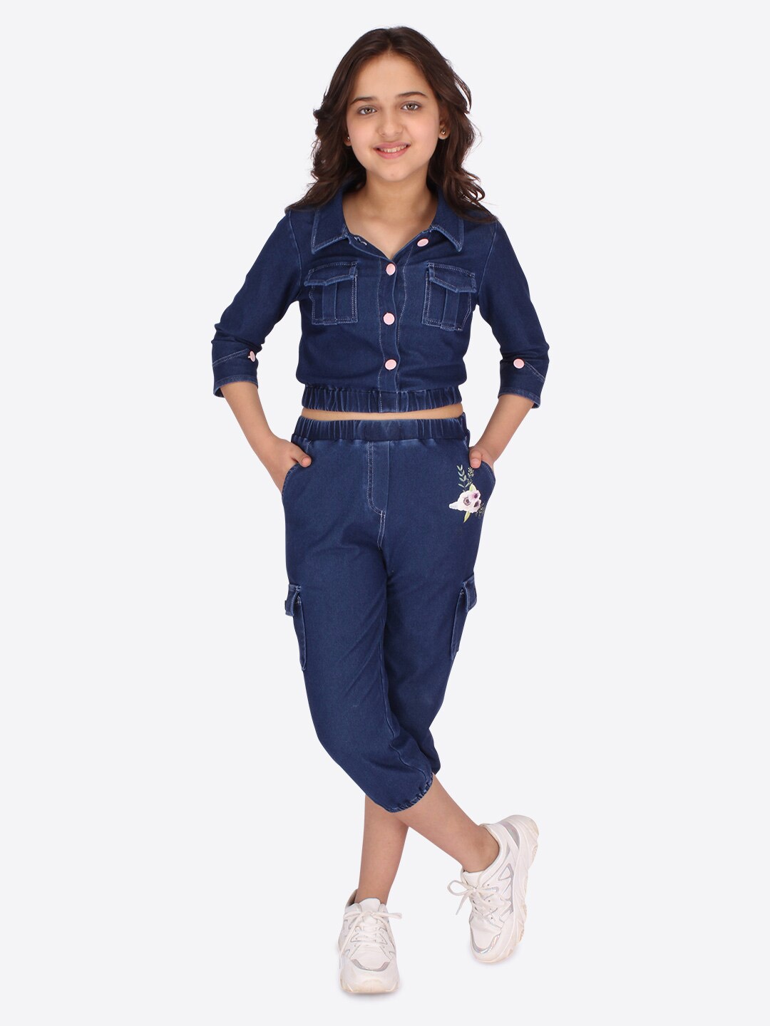 

CUTECUMBER Girls Blue Denim Top with Capris